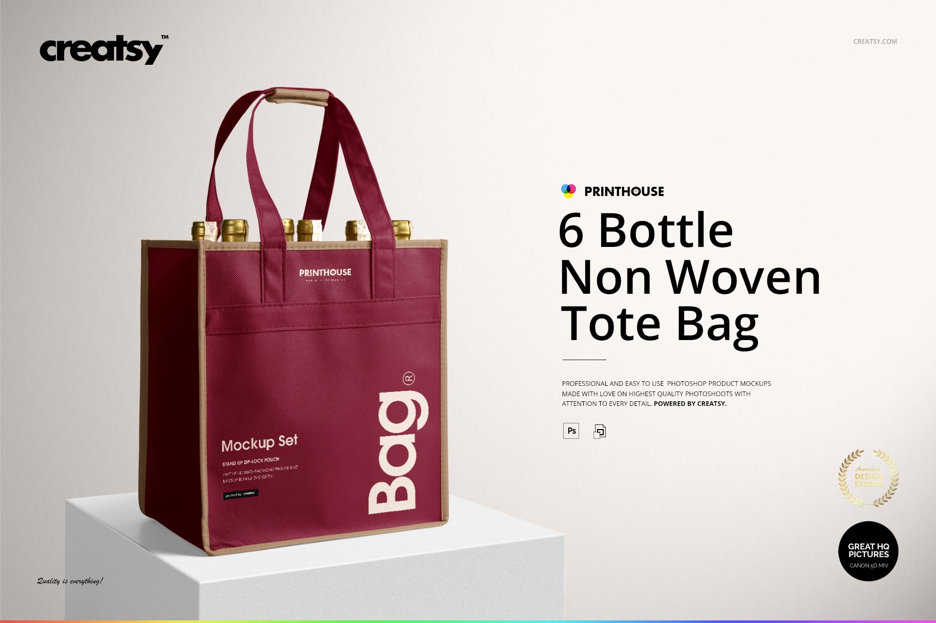 6瓶装无纺布手提袋葡萄酒袋样机套装 6 Bottle Non Woven Tote Bag Mockups_img_2