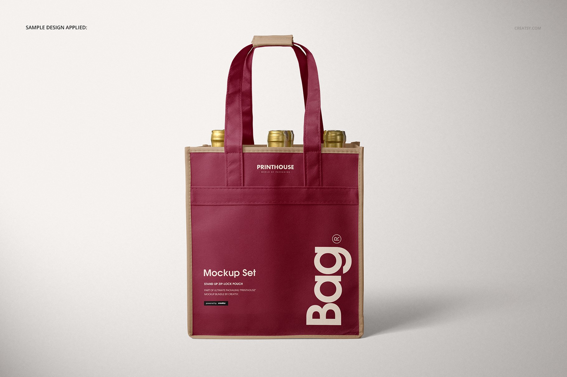 6瓶装无纺布手提袋葡萄酒袋样机套装 6 Bottle Non Woven Tote Bag Mockups_img_2