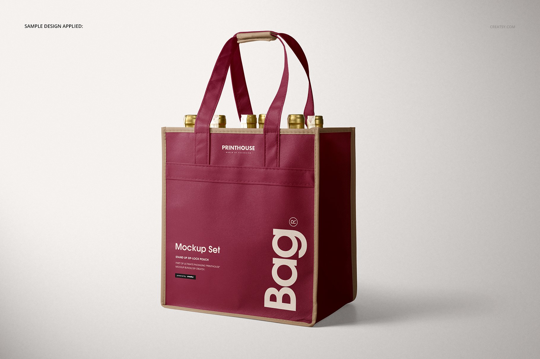 6瓶装无纺布手提袋葡萄酒袋样机套装 6 Bottle Non Woven Tote Bag Mockups_img_2