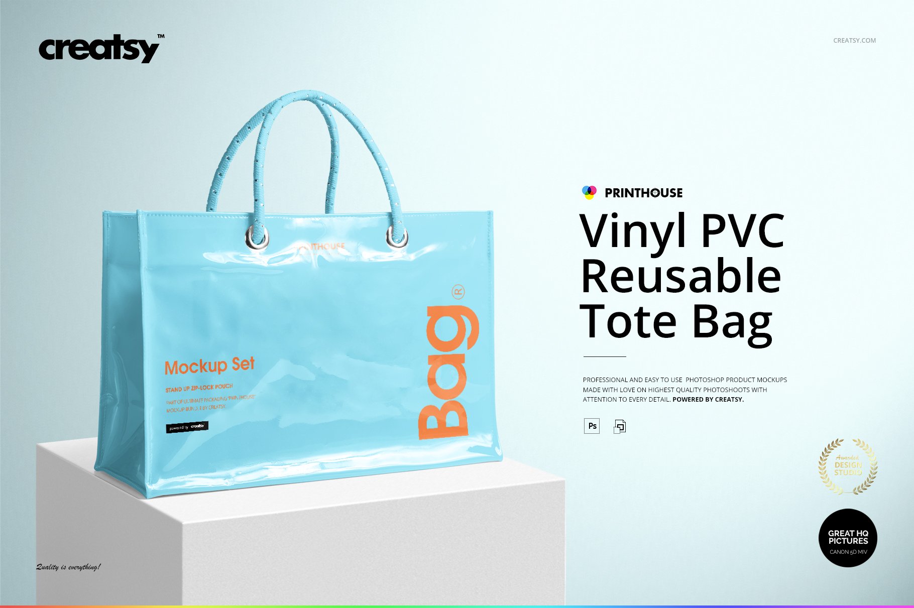 PVC环保购物手提袋设计展示贴图样机套装 Vinyl PVC Reusable Tote Bag Mockups_img_2