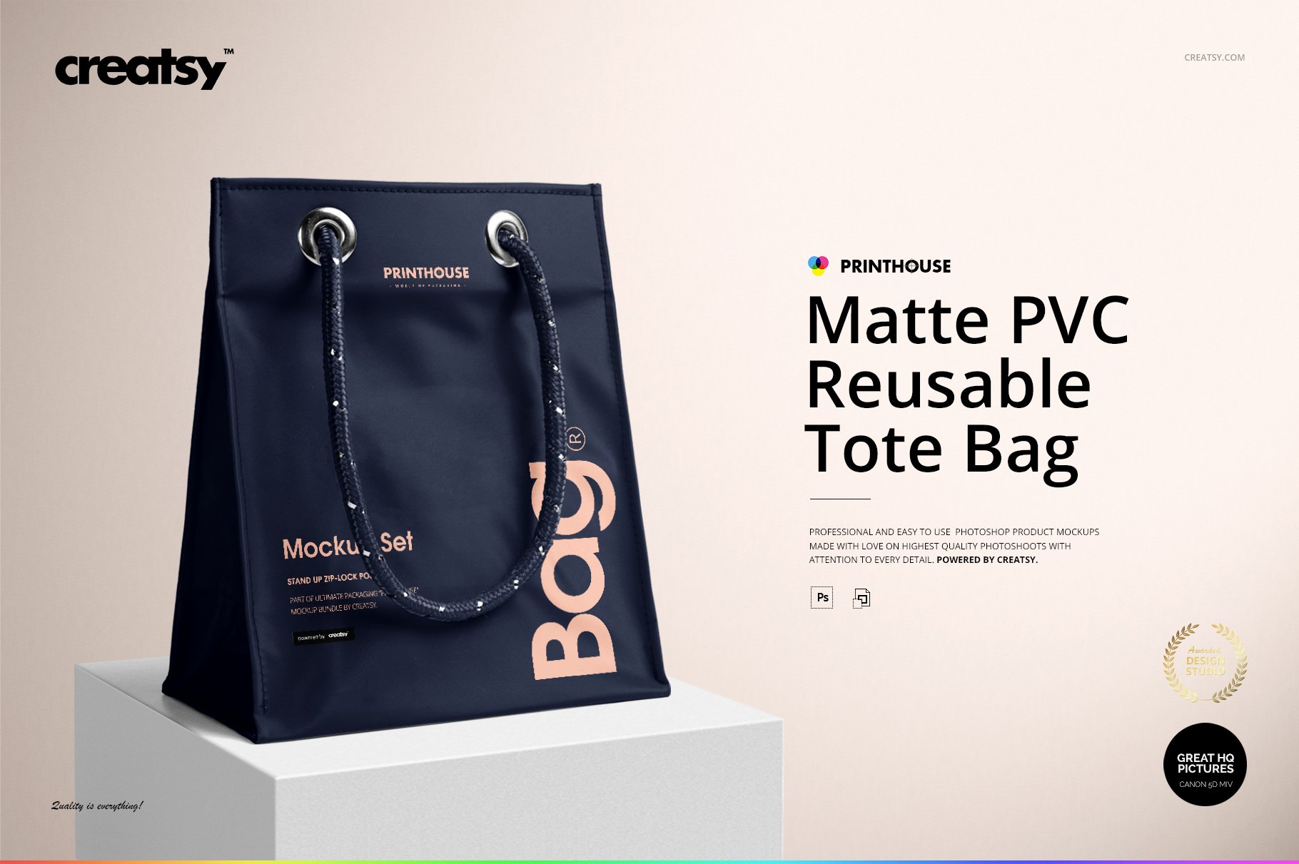 亚光PVC购物手提袋设计展示贴图样机模板 Matte PVC Reusable Tote Bag Mockups_img_2