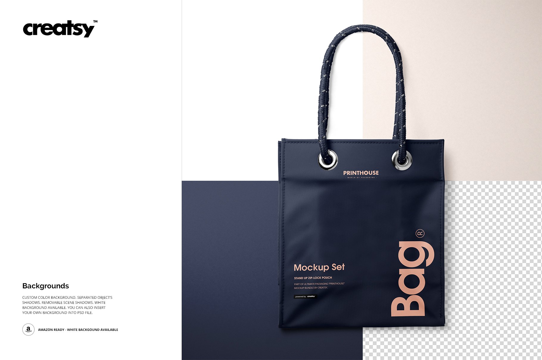 亚光PVC购物手提袋设计展示贴图样机模板 Matte PVC Reusable Tote Bag Mockups_img_2