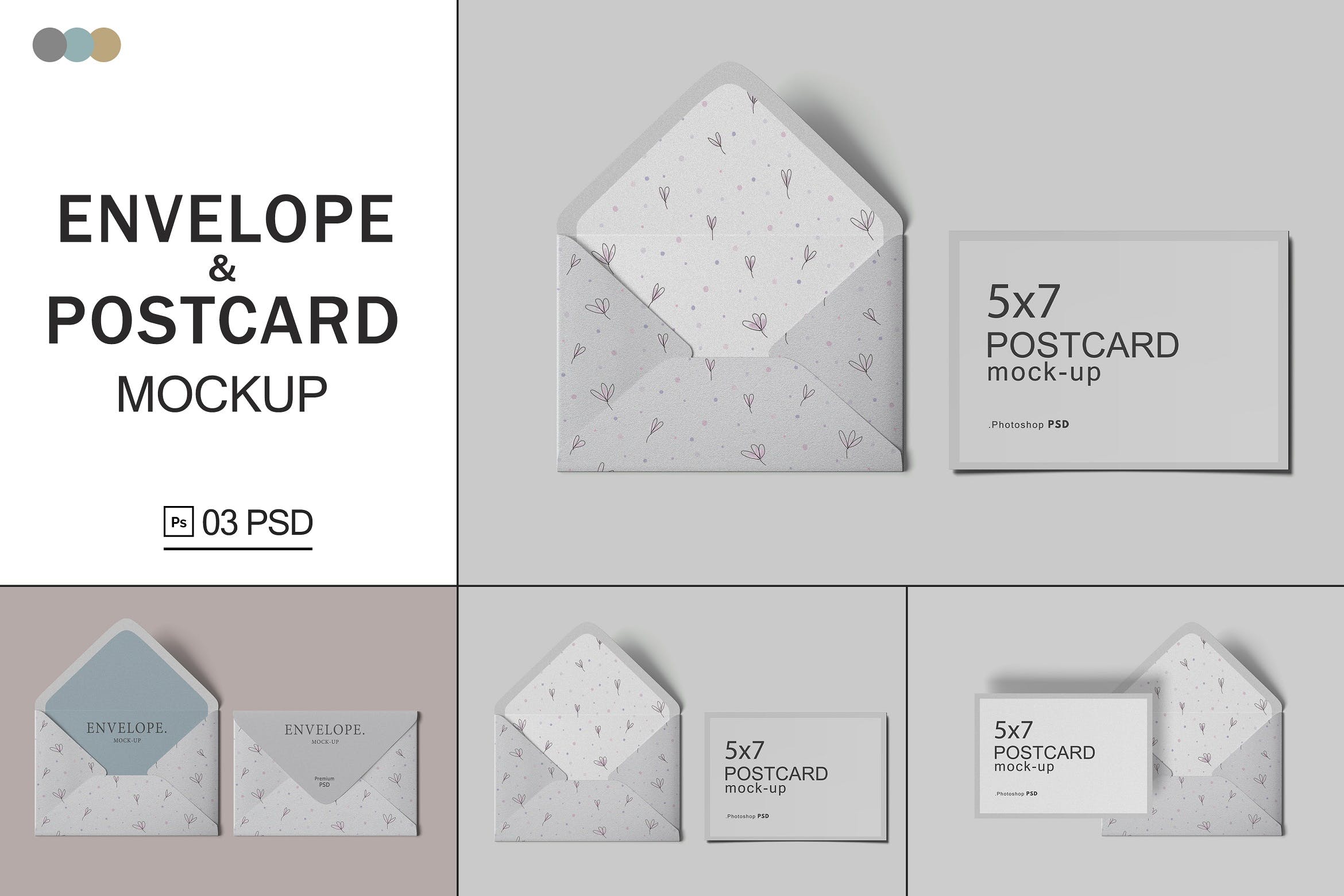 逼真明信片贺卡信封设计展示贴图样机 Envelope & Postcard Mockups_img_2