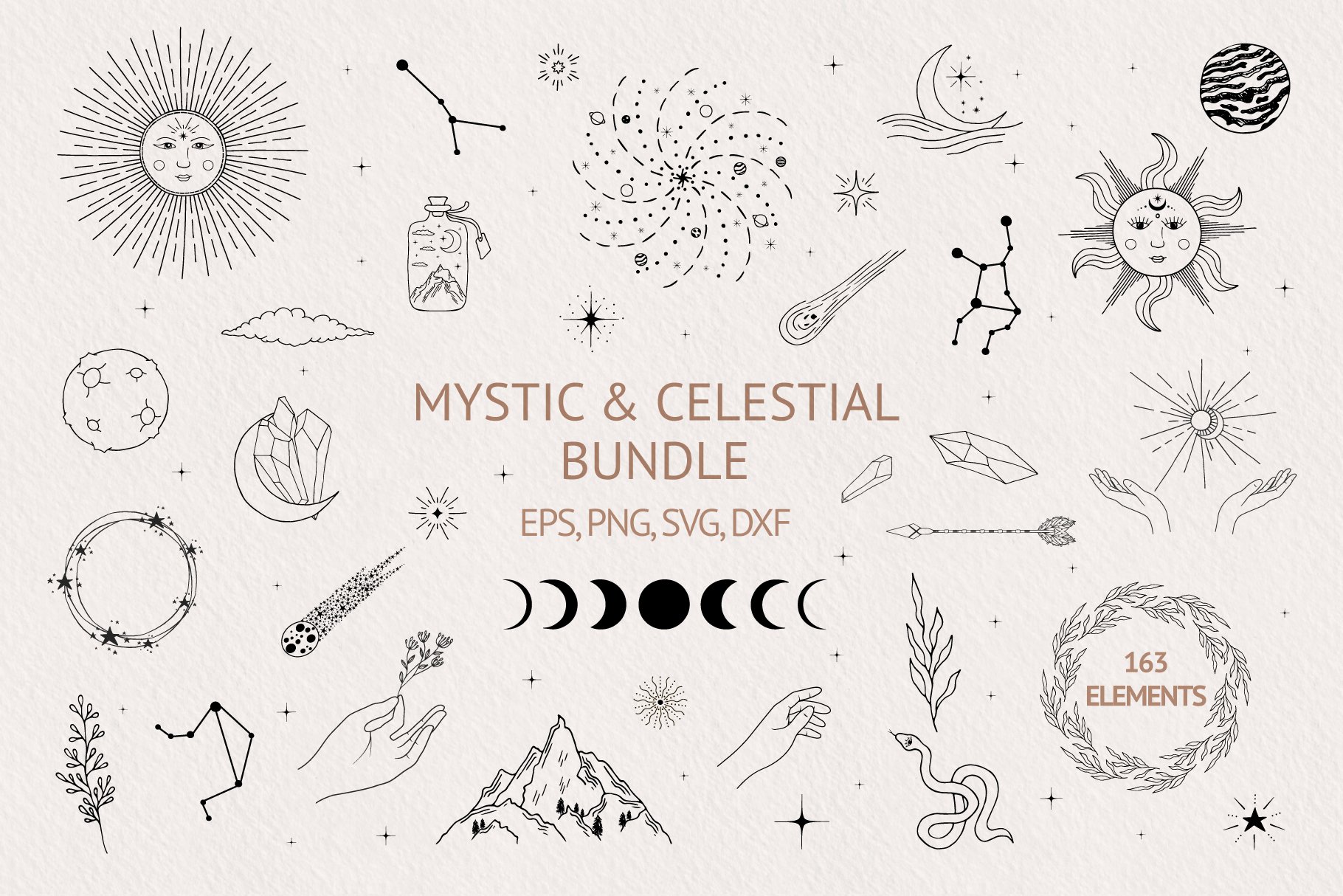 163种神圣元素天体宝石手势矢量设计素材 Hand Drawn Mystic & Celestial Bundle_img_2