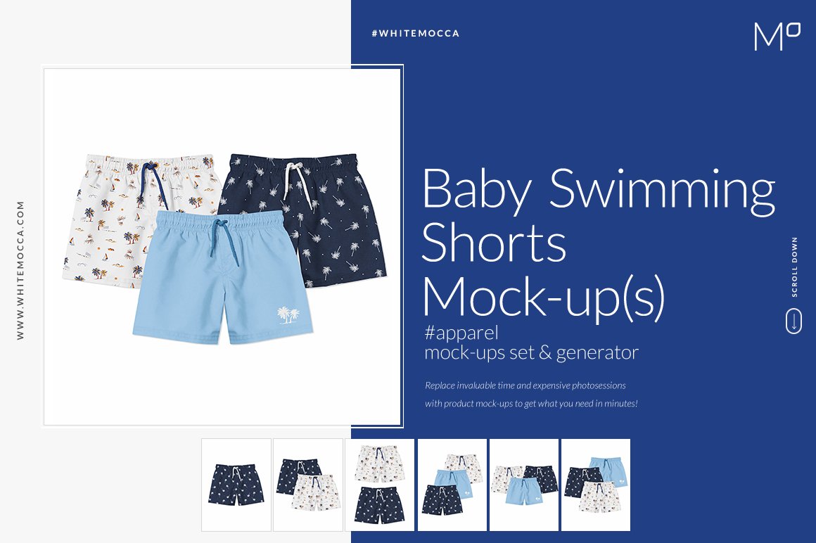 婴儿游泳短裤裤衩印花图案设计展示样机套装 Baby Swimming Shorts Mockups Set_img_2