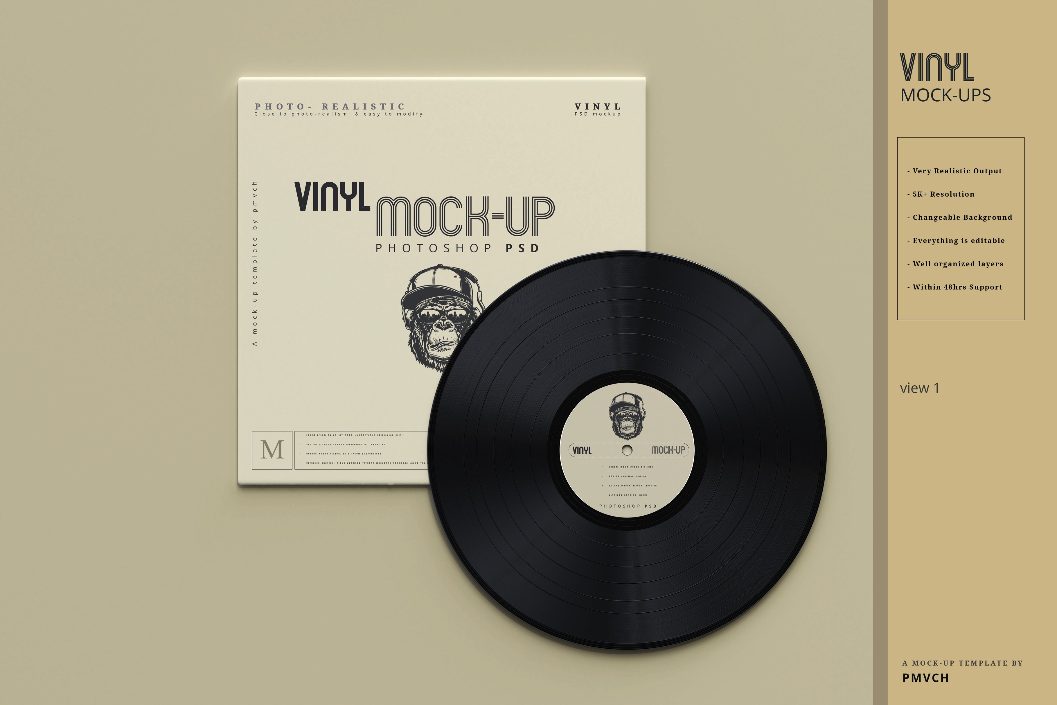复古逼真黑胶唱片包装纸袋设计贴图样机模板 Vinyl Mockups_img_2