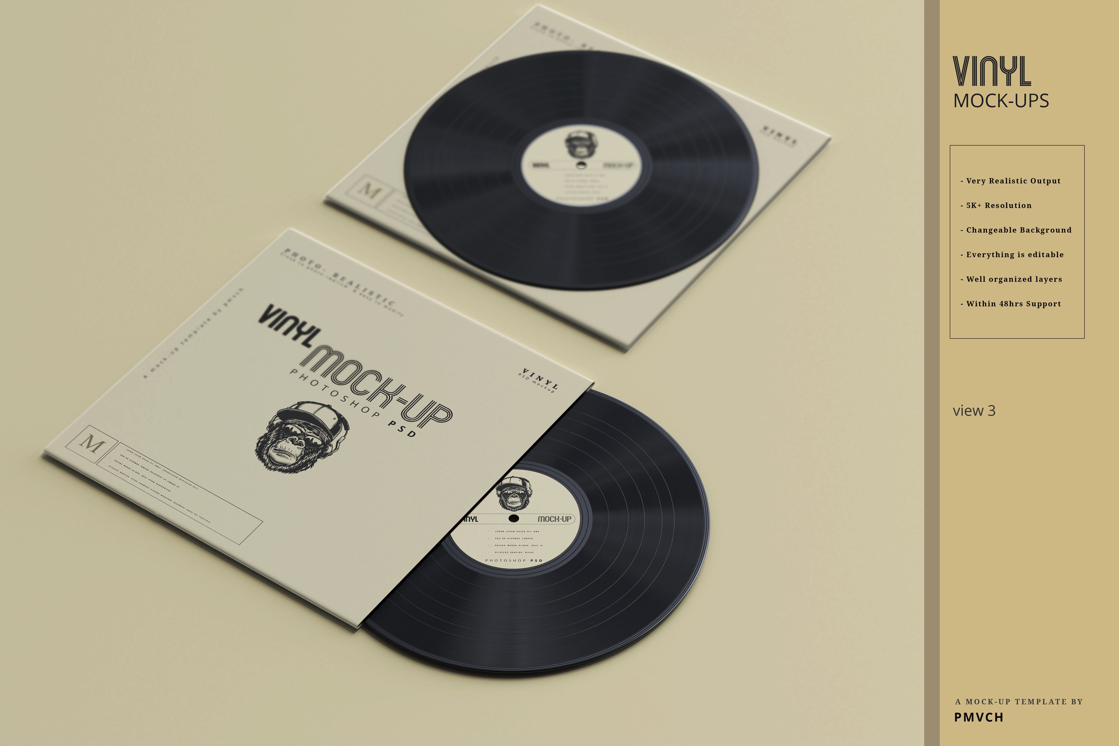 复古逼真黑胶唱片包装纸袋设计贴图样机模板 Vinyl Mockups_img_2