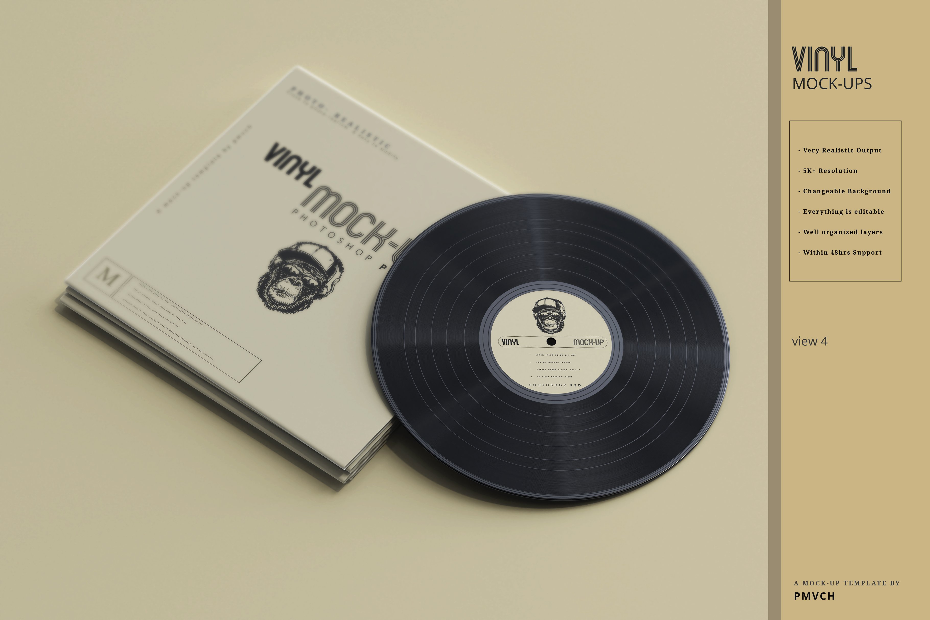 复古逼真黑胶唱片包装纸袋设计贴图样机模板 Vinyl Mockups_img_2