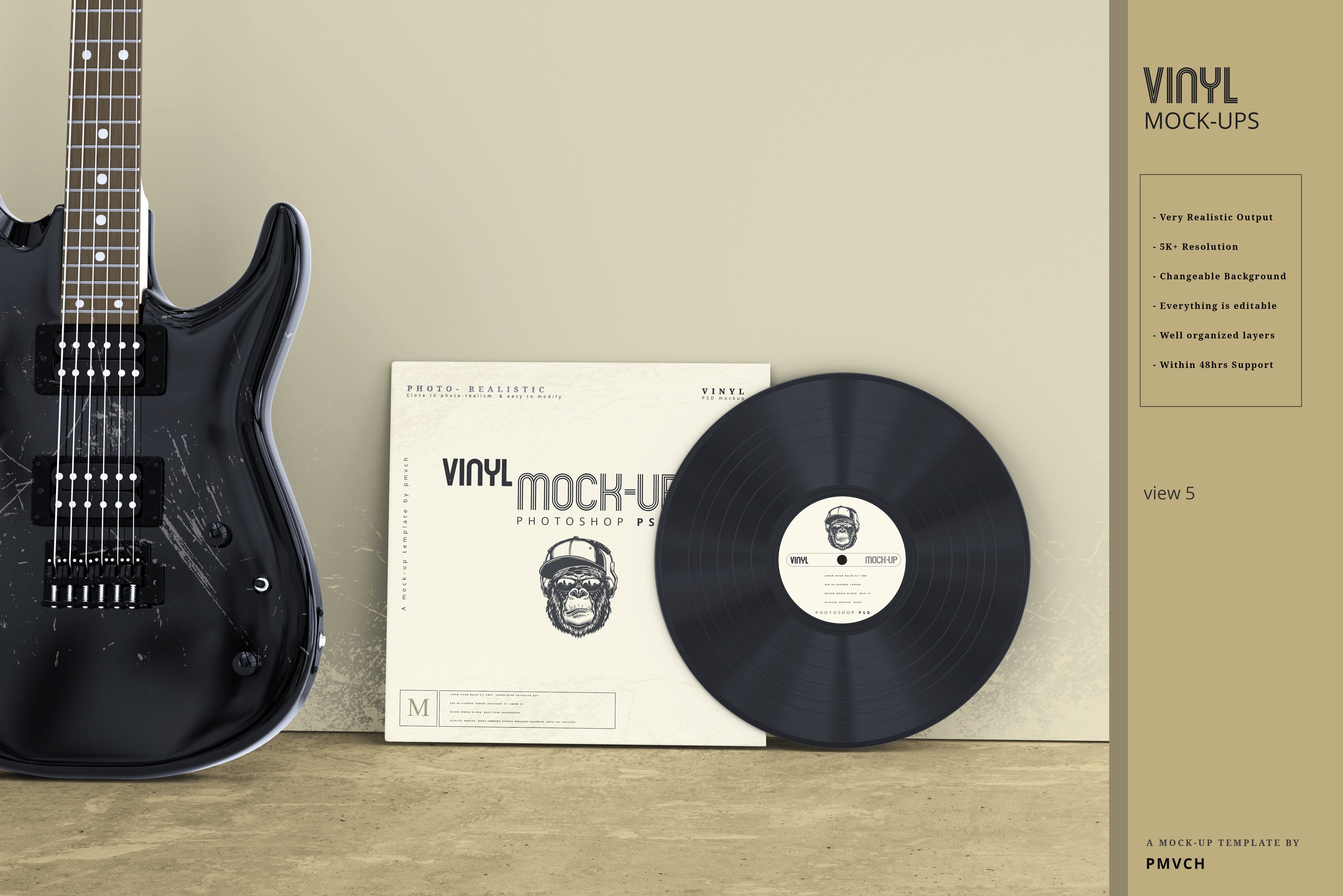 复古逼真黑胶唱片包装纸袋设计贴图样机模板 Vinyl Mockups_img_2