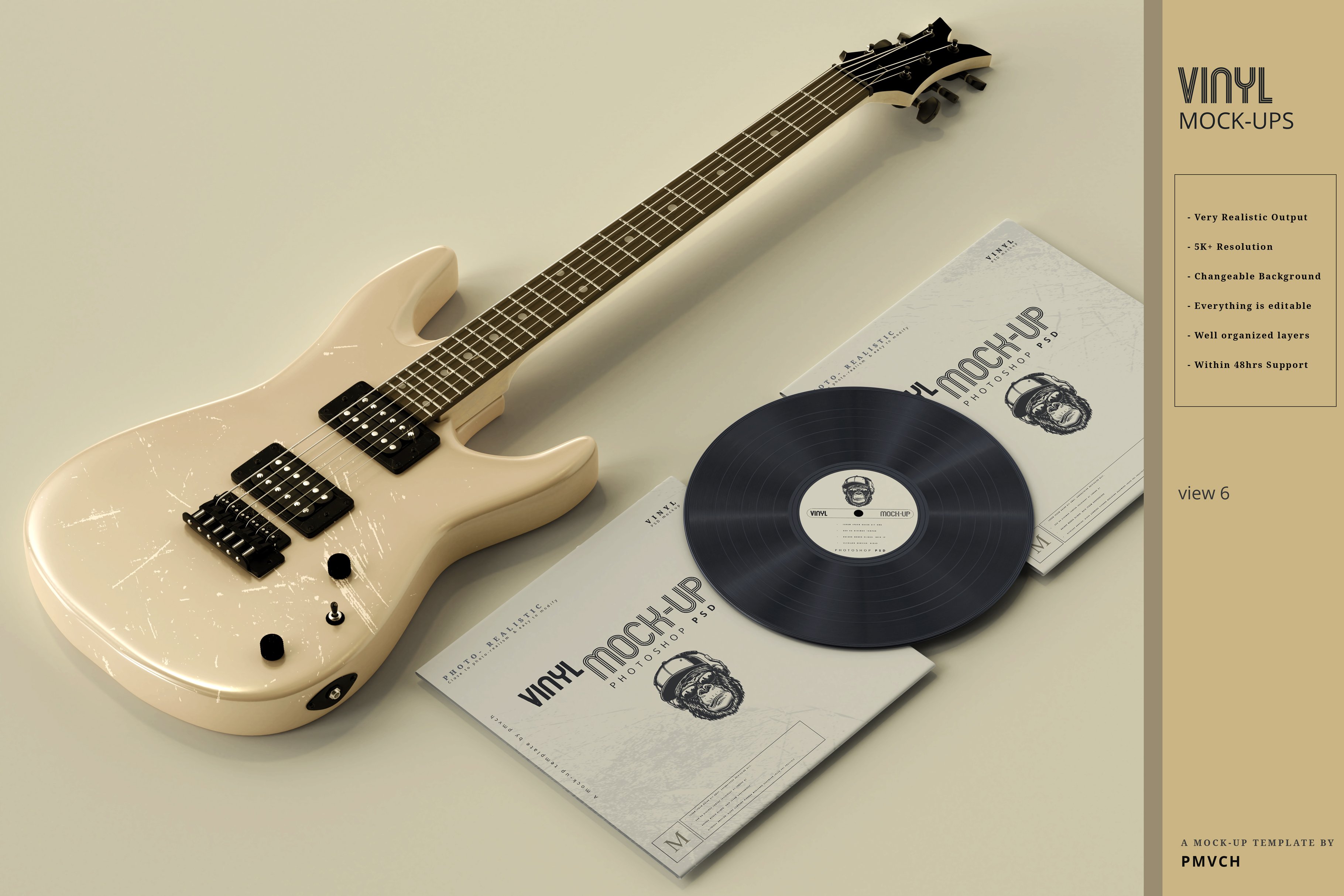 复古逼真黑胶唱片包装纸袋设计贴图样机模板 Vinyl Mockups_img_2
