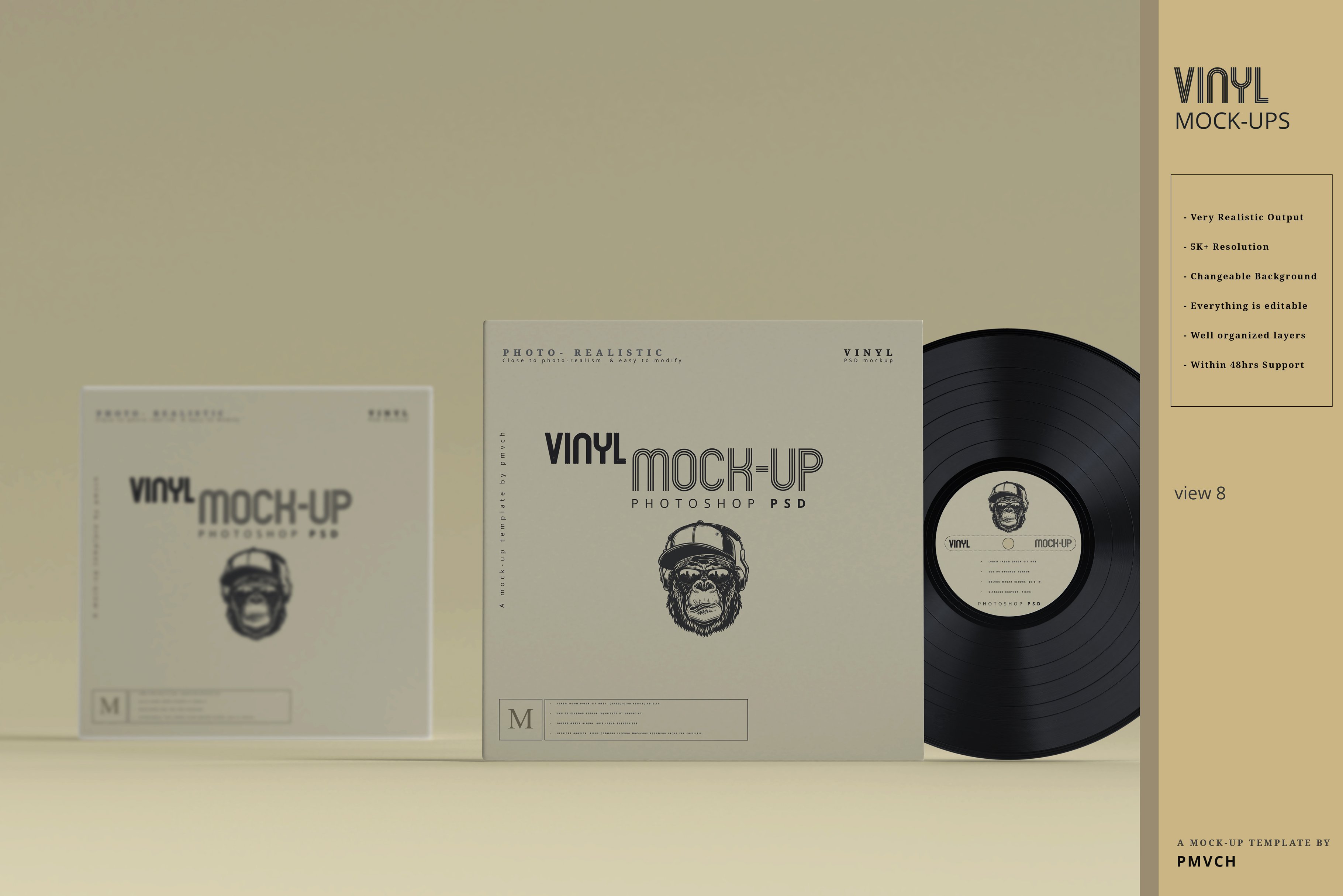 复古逼真黑胶唱片包装纸袋设计贴图样机模板 Vinyl Mockups_img_2