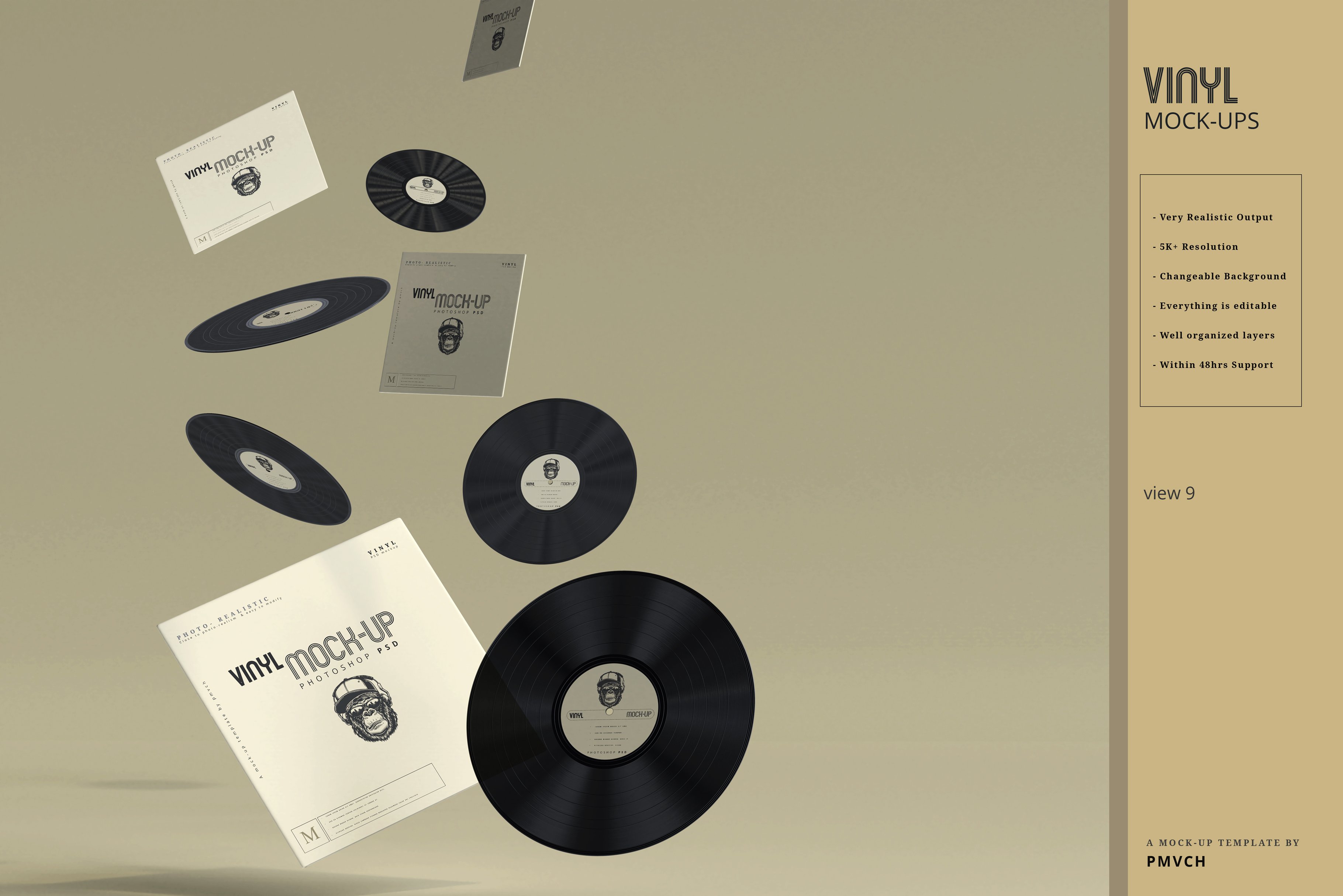 复古逼真黑胶唱片包装纸袋设计贴图样机模板 Vinyl Mockups_img_2