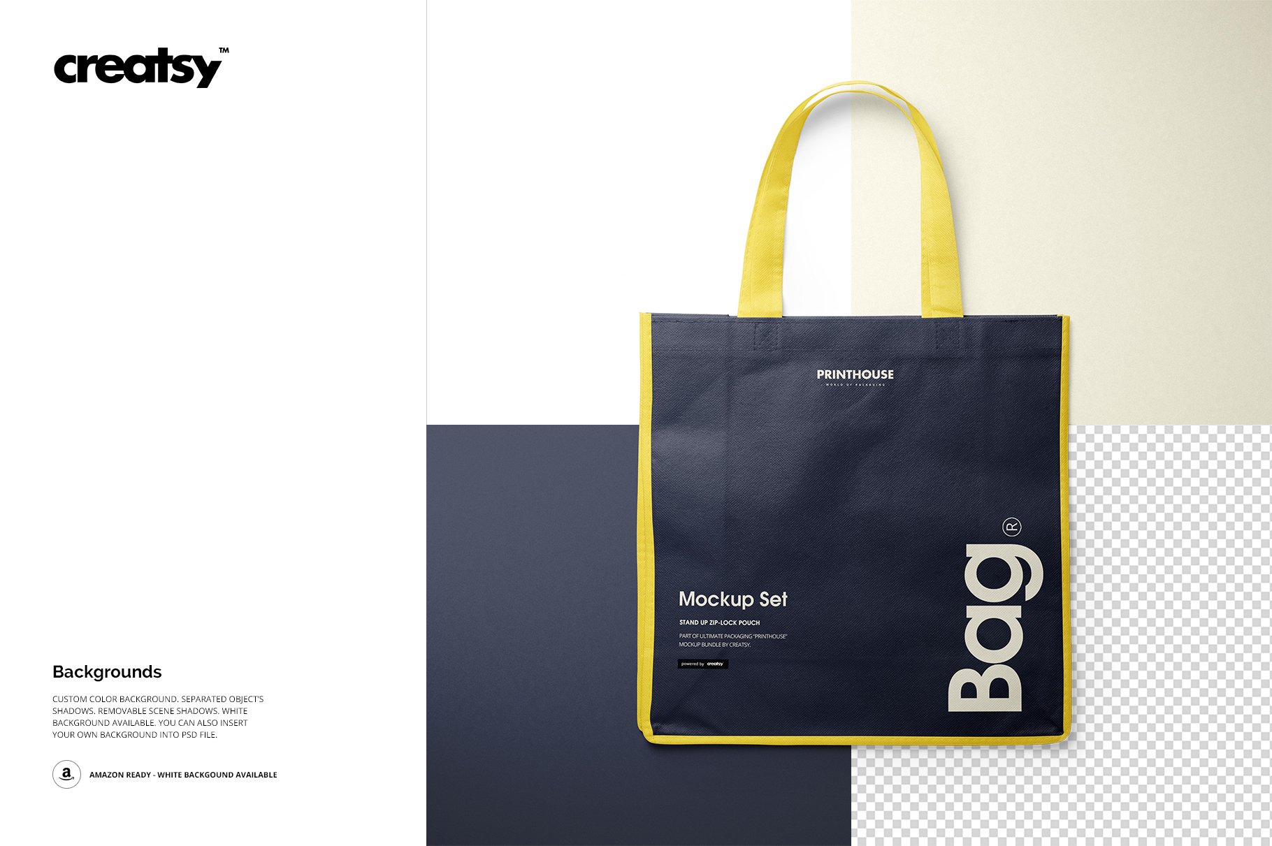 无纺布手提购物布袋设计展示贴图样机套装 Non-Woven Tote Bag Mockup Set 2_img_2