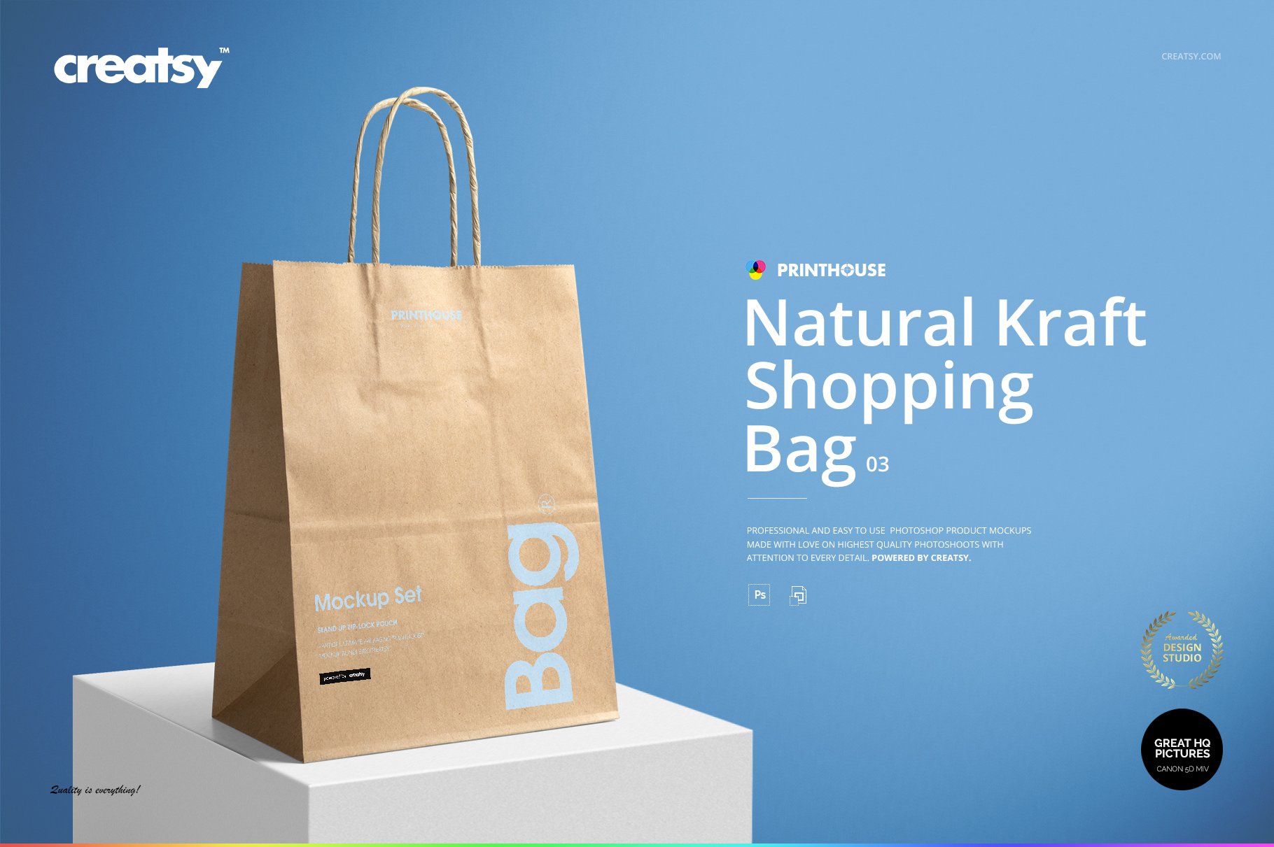 极简牛皮纸购物手提纸袋设计贴图样机模板 Natural Kraft Shopping Bag Mockup 3_img_2