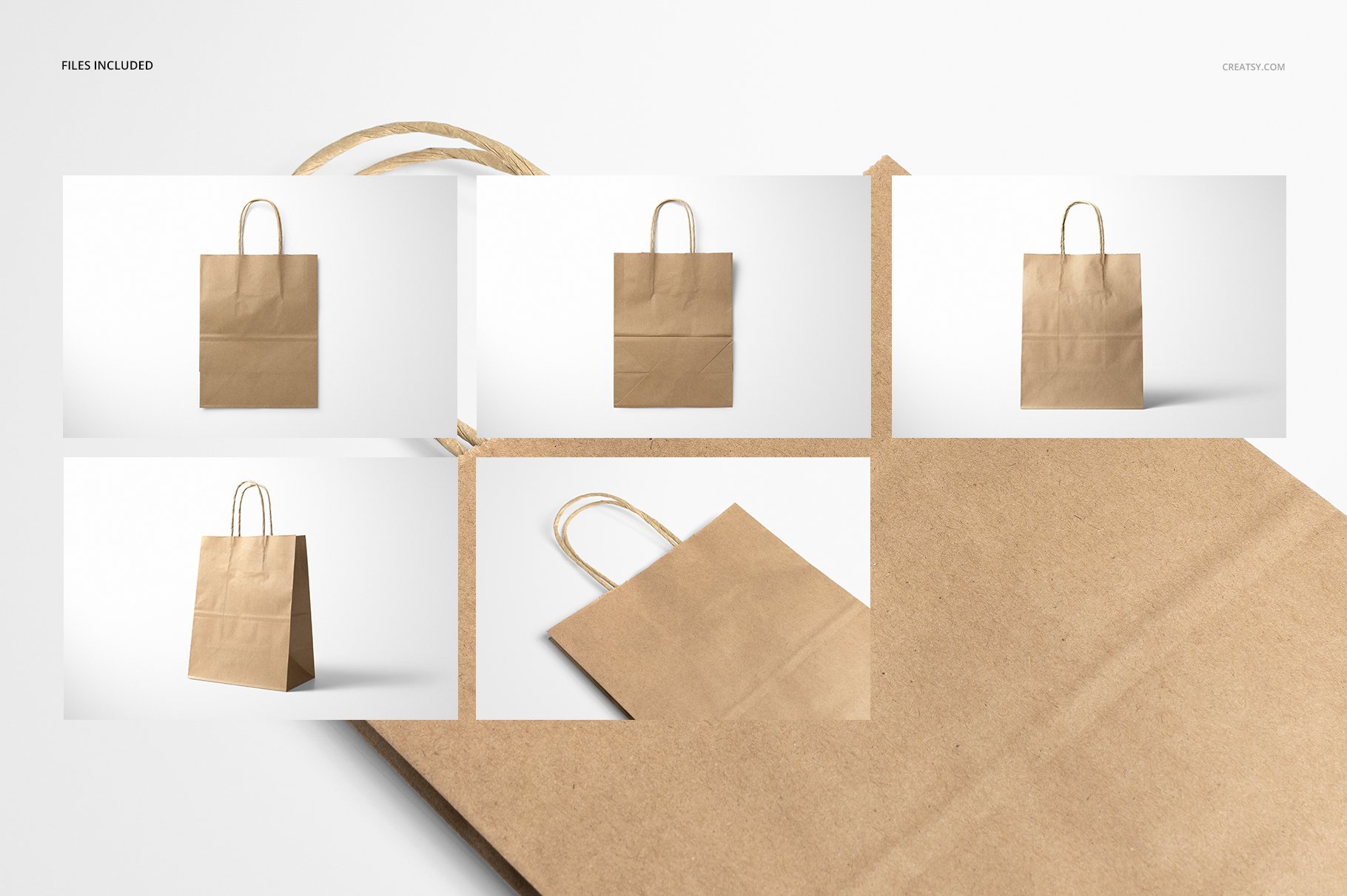 极简牛皮纸购物手提纸袋设计贴图样机模板 Natural Kraft Shopping Bag Mockup 3_img_2