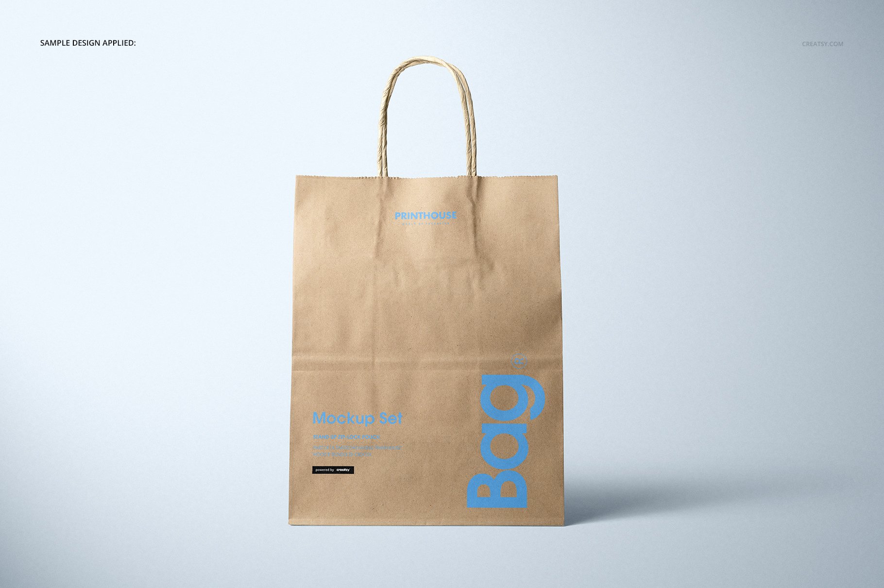 极简牛皮纸购物手提纸袋设计贴图样机模板 Natural Kraft Shopping Bag Mockup 3_img_2