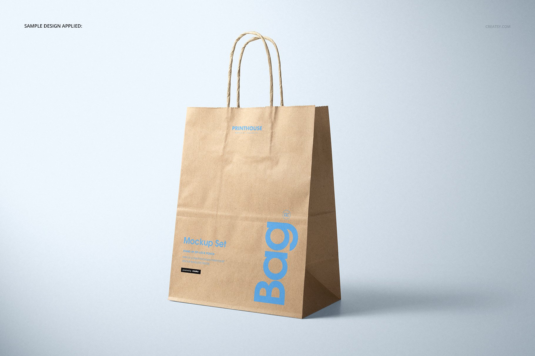 极简牛皮纸购物手提纸袋设计贴图样机模板 Natural Kraft Shopping Bag Mockup 3_img_2