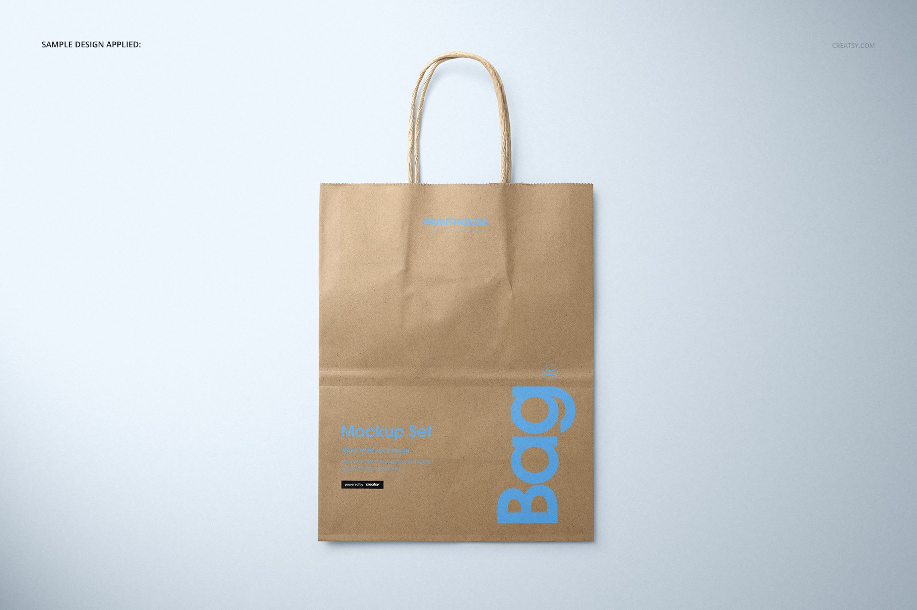 极简牛皮纸购物手提纸袋设计贴图样机模板 Natural Kraft Shopping Bag Mockup 3_img_2