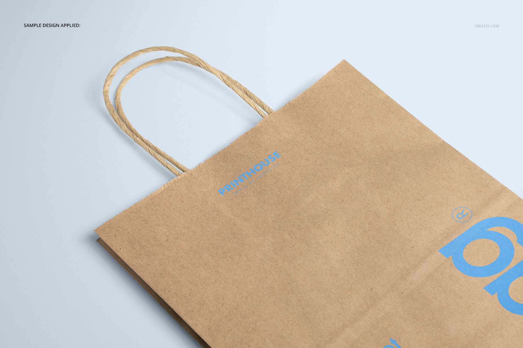 极简牛皮纸购物手提纸袋设计贴图样机模板 Natural Kraft Shopping Bag Mockup 3_img_2