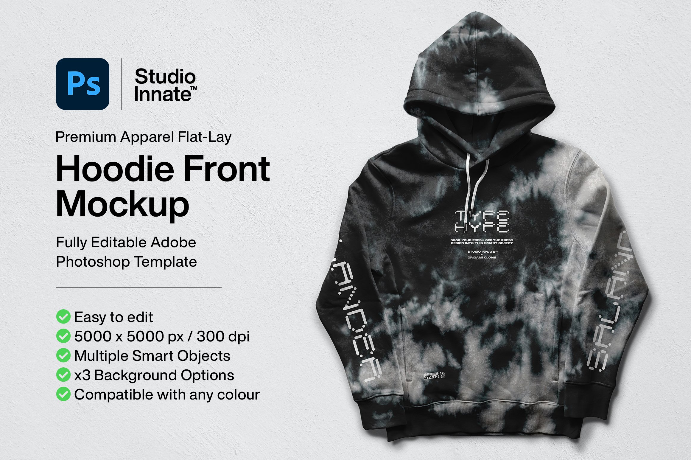 连衣帽卫衣正面印花图案设计展示贴图样机模板 Hoodie Front Mockup_img_2