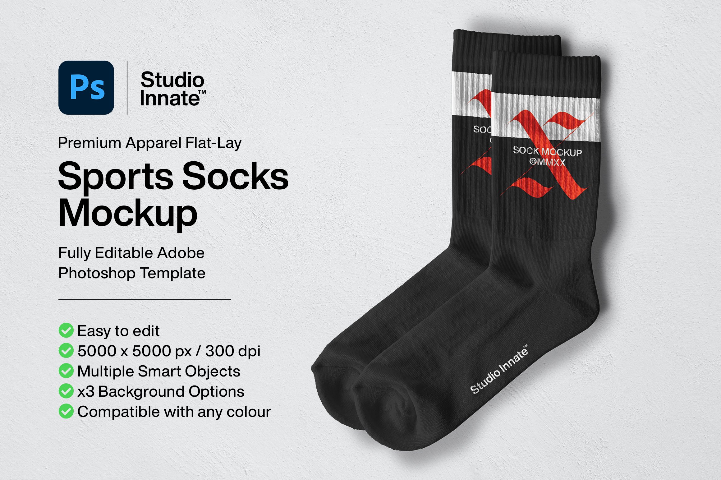 简约运动长筒袜子印花图案设计展示贴图样机 Sports Socks Mockup_img_2