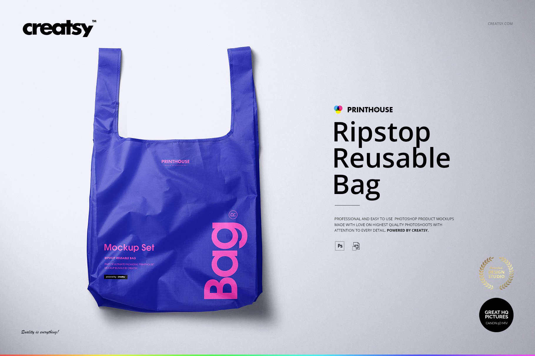 尼龙环保购物手提袋设计展示贴图样机PS素材合集 Ripstop Reusable Bag Mockup Set_img_2