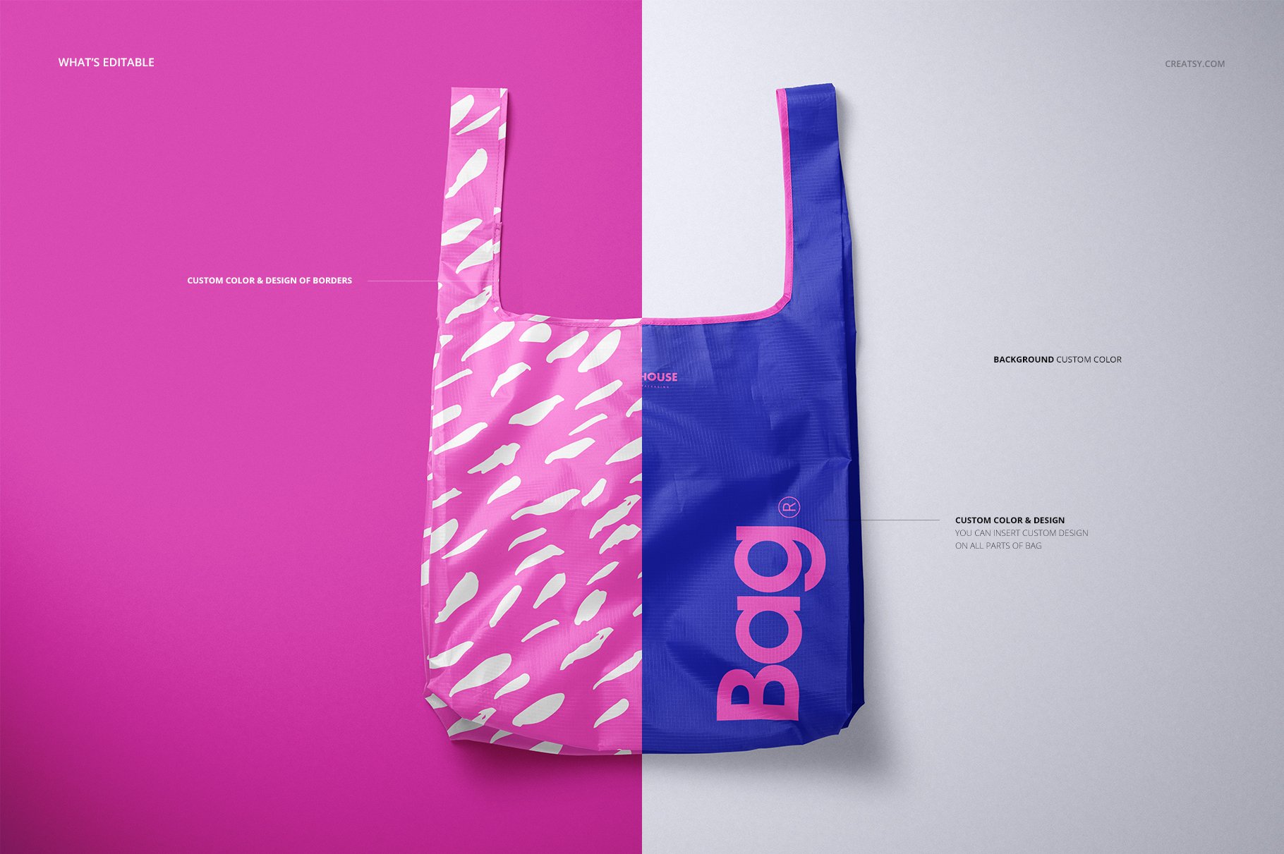 尼龙环保购物手提袋设计展示贴图样机PS素材合集 Ripstop Reusable Bag Mockup Set_img_2