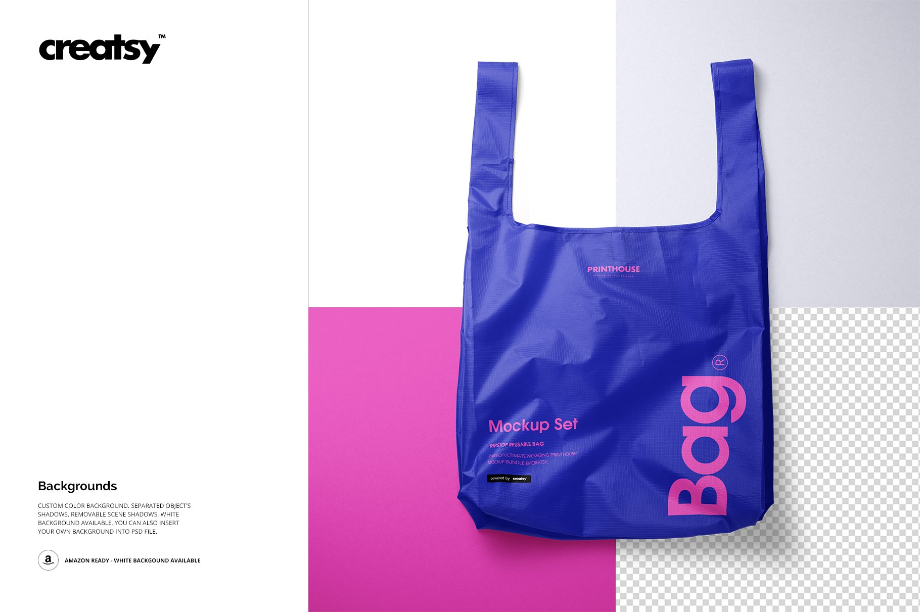 尼龙环保购物手提袋设计展示贴图样机PS素材合集 Ripstop Reusable Bag Mockup Set_img_2