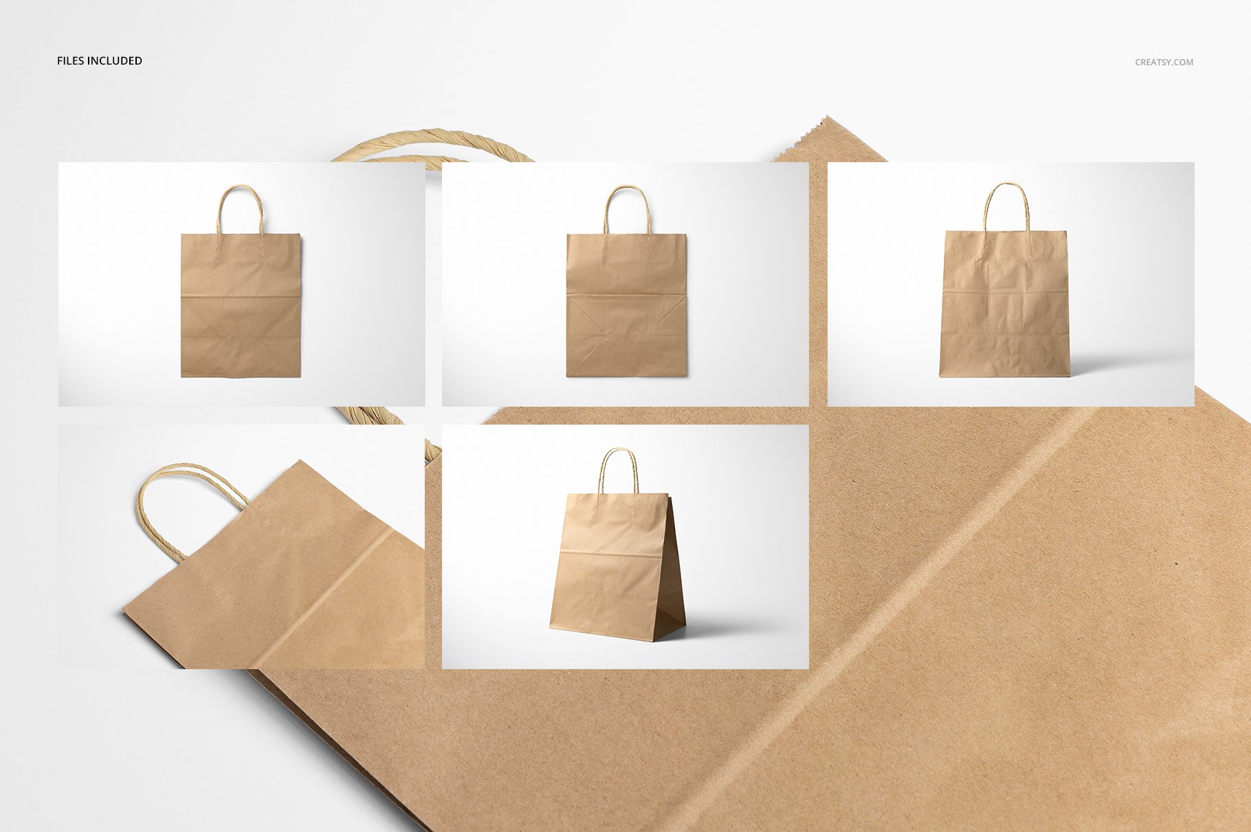 时尚牛皮纸购物手提纸袋设计贴图样机模板 Natural Kraft Shopping Bag Mockup 2_img_2