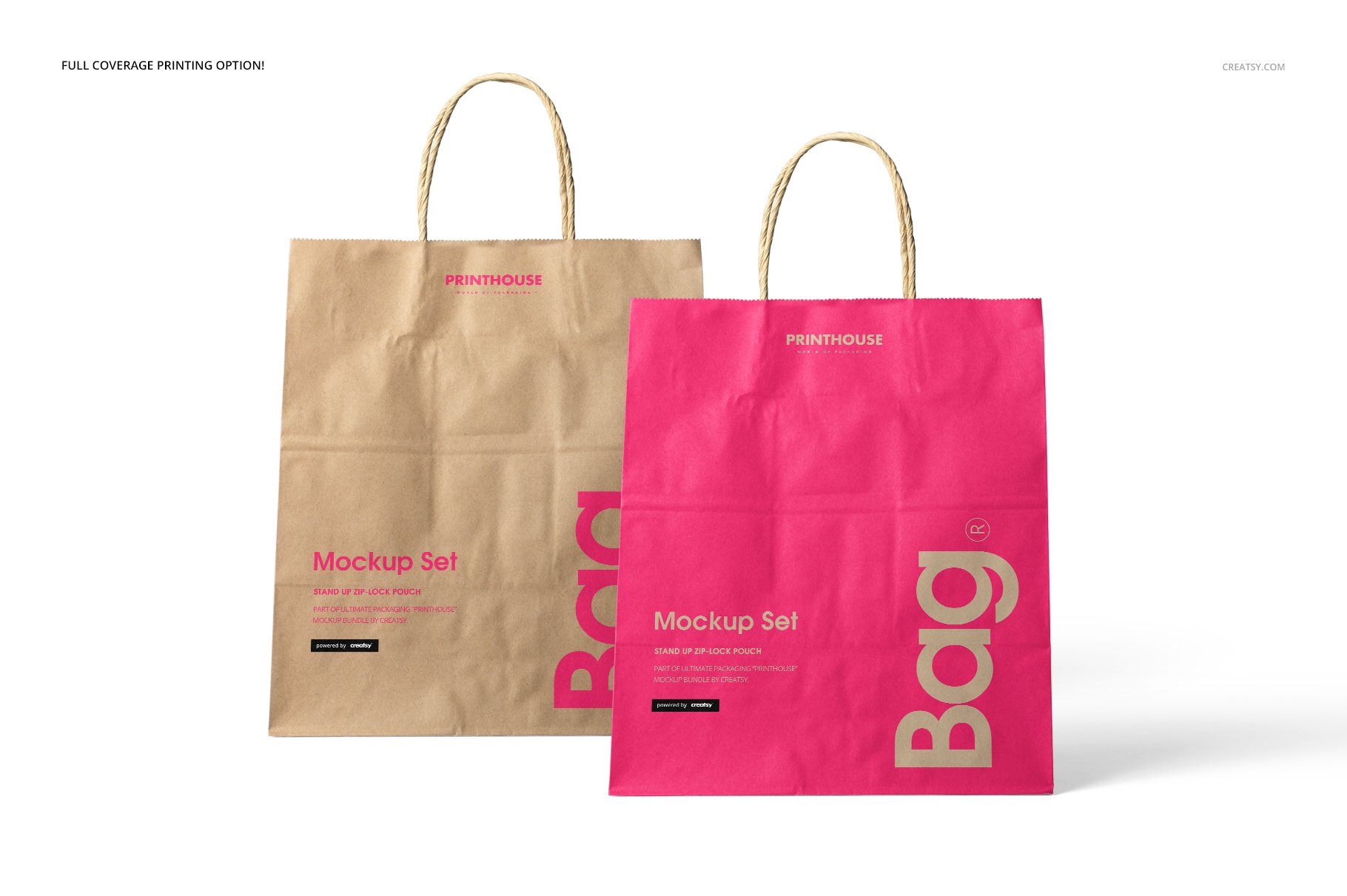 时尚牛皮纸购物手提纸袋设计贴图样机模板 Natural Kraft Shopping Bag Mockup 2_img_2