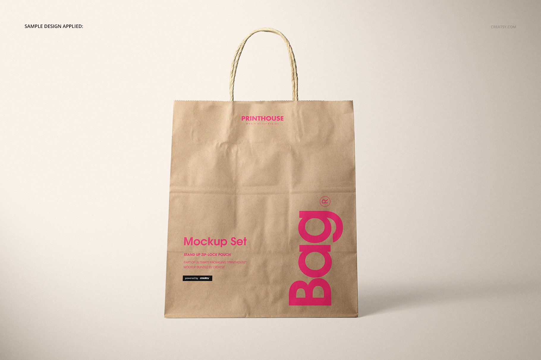 时尚牛皮纸购物手提纸袋设计贴图样机模板 Natural Kraft Shopping Bag Mockup 2_img_2