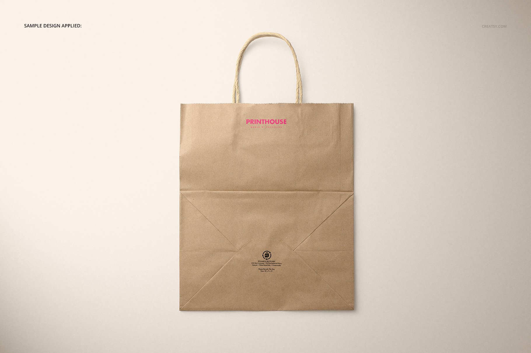 时尚牛皮纸购物手提纸袋设计贴图样机模板 Natural Kraft Shopping Bag Mockup 2_img_2