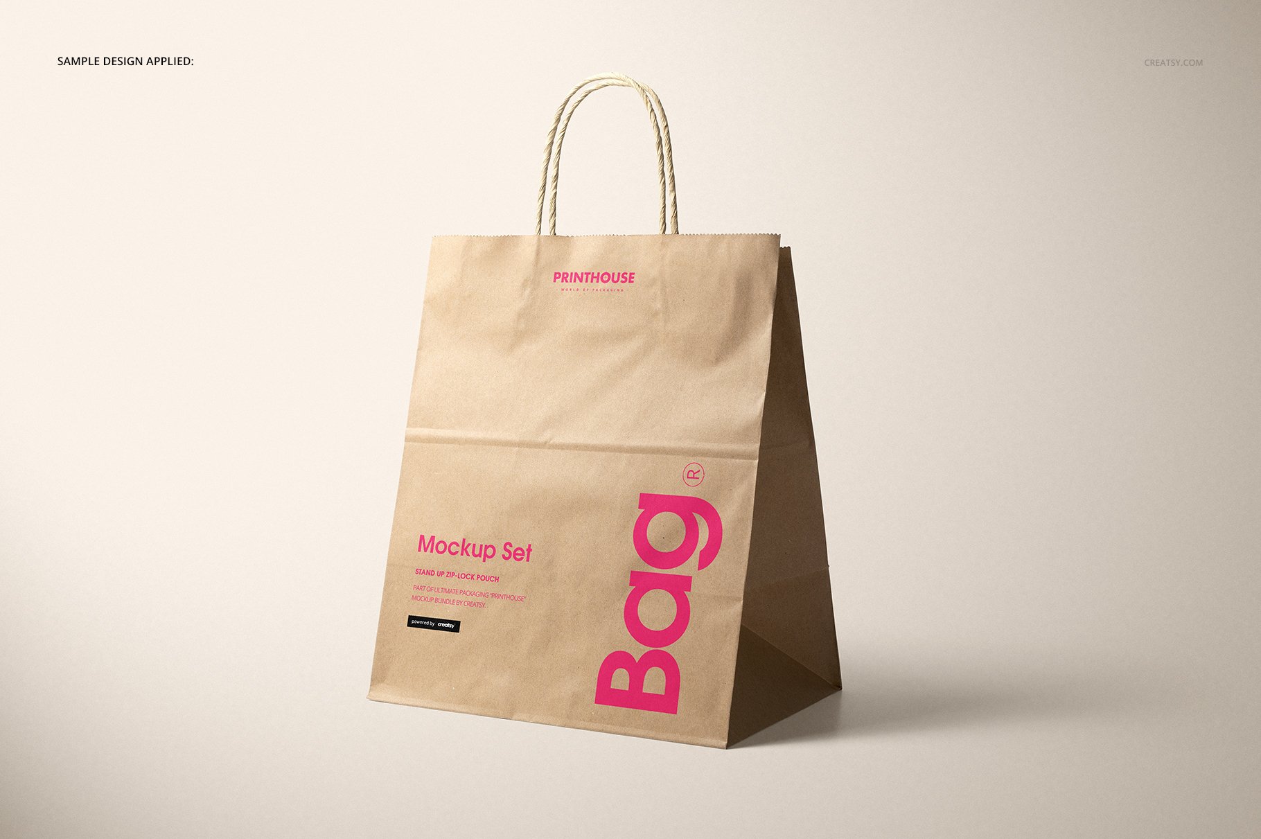 时尚牛皮纸购物手提纸袋设计贴图样机模板 Natural Kraft Shopping Bag Mockup 2_img_2