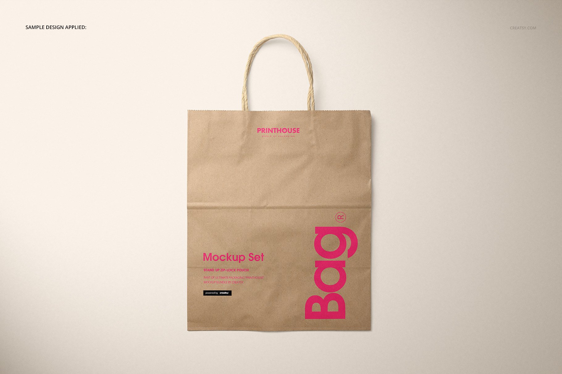 时尚牛皮纸购物手提纸袋设计贴图样机模板 Natural Kraft Shopping Bag Mockup 2_img_2