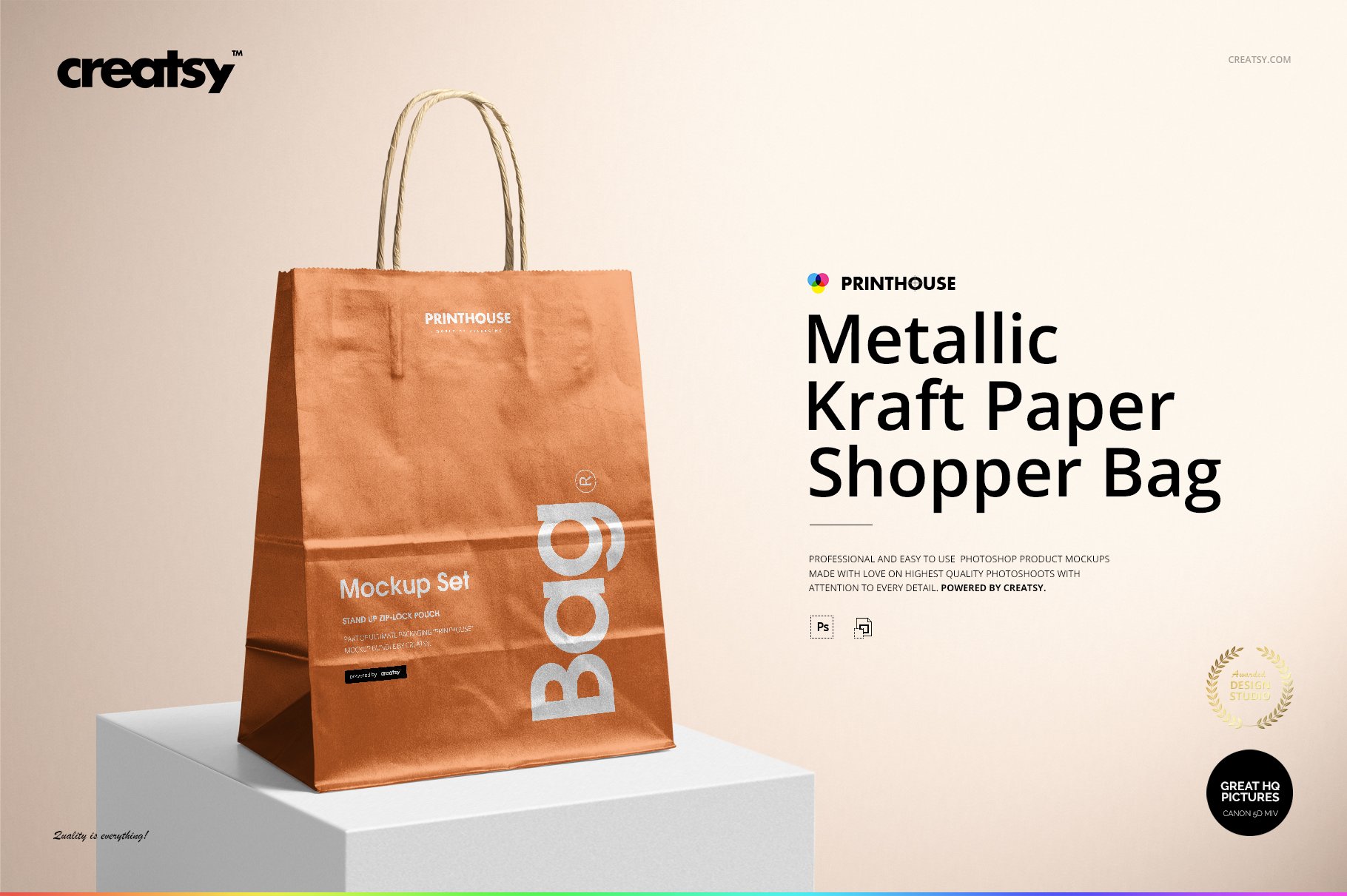 金属光泽牛皮纸购物手提纸袋设计贴图样机合集 Metallic Kraft Paper Bag Mockup Set_img_2