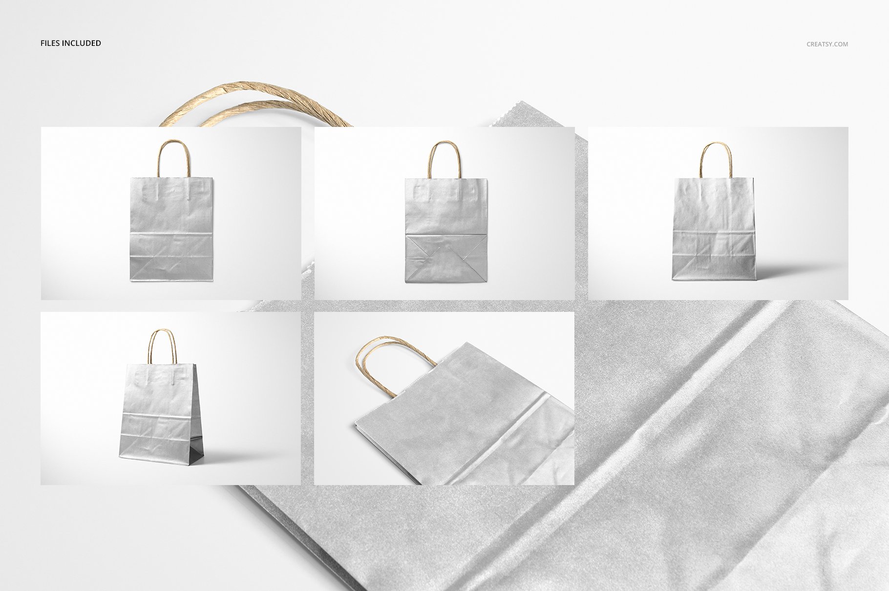 金属光泽牛皮纸购物手提纸袋设计贴图样机合集 Metallic Kraft Paper Bag Mockup Set_img_2