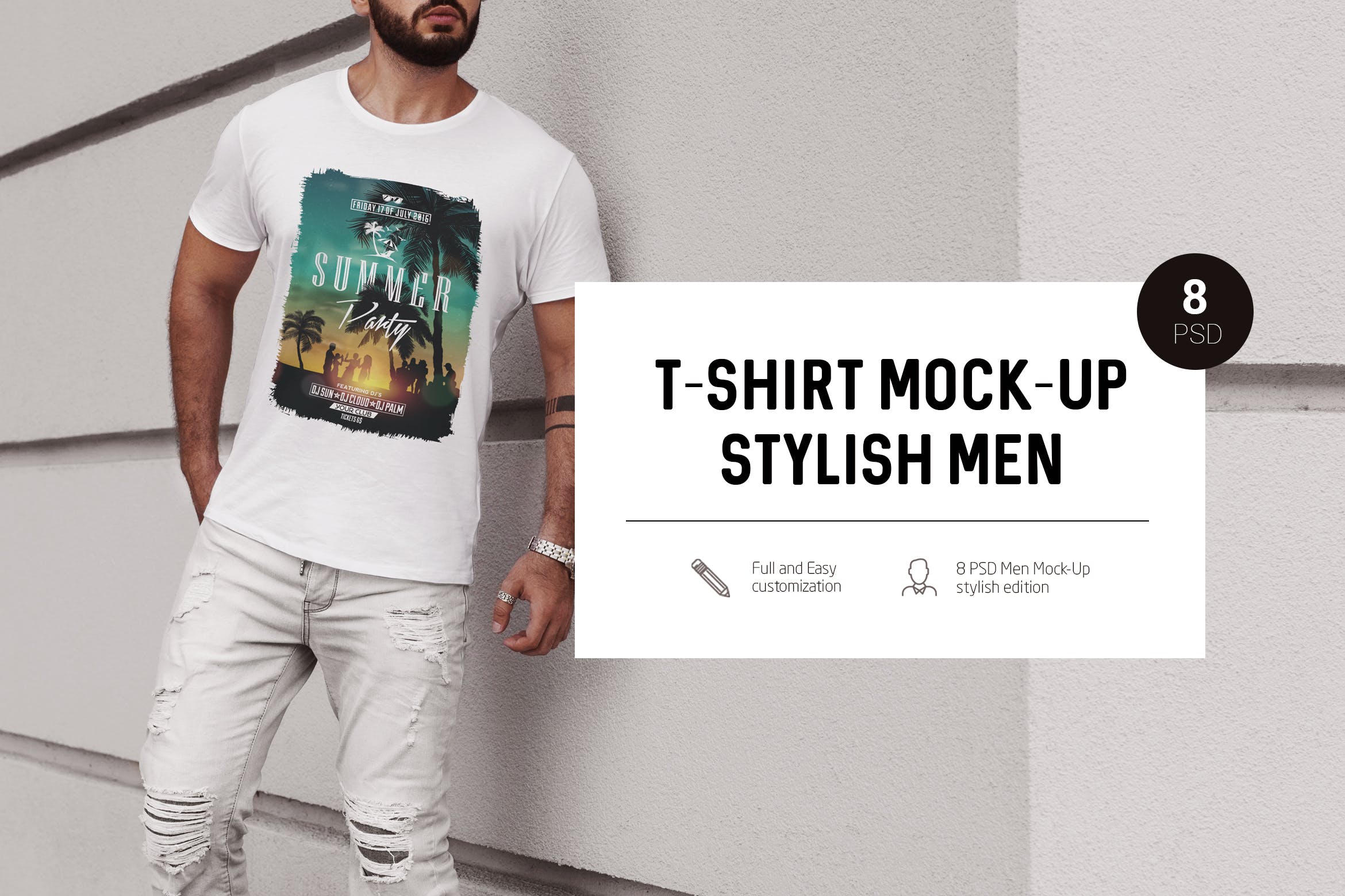 8款都市风男士T恤半袖衫印花设计展示贴图样机 T-Shirt Mockup Stylish Men_img_2