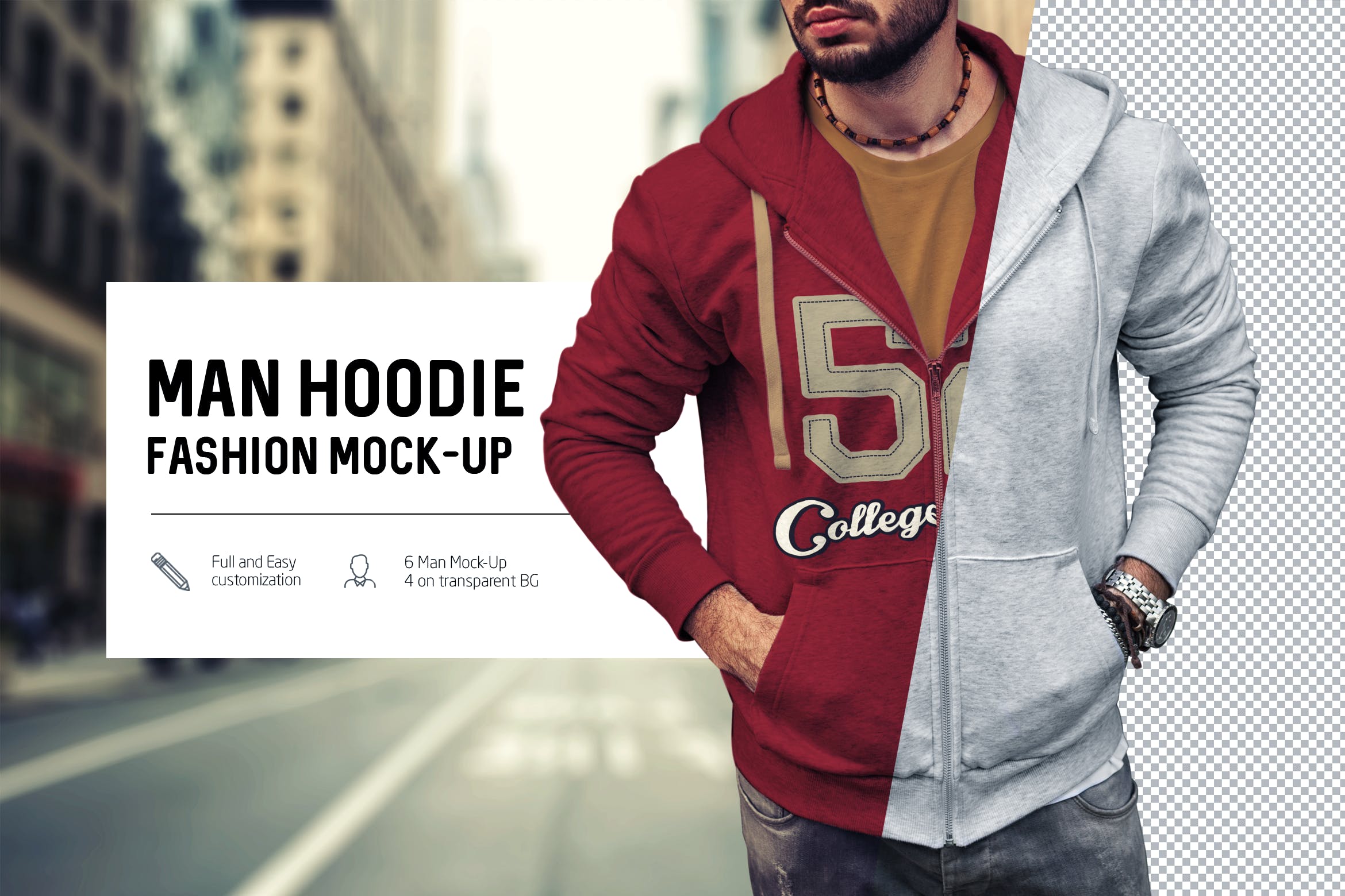 6款时尚男士连衣帽卫衣印花图案设计展示样机 Man Hoodie Fashion Mockup_img_2