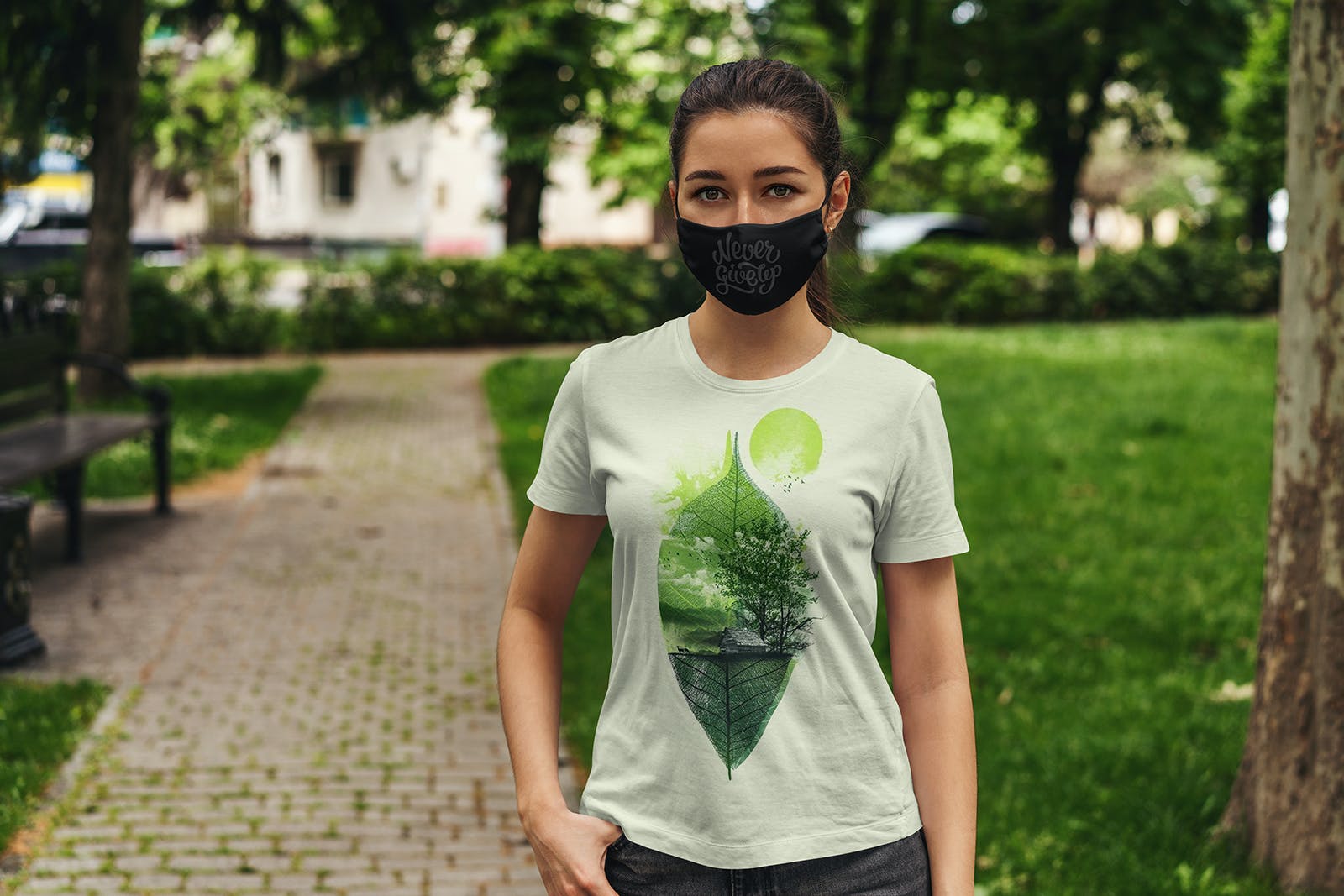 8款面罩&T恤印花图案设计展示贴图样机 Face Mask & T-Shirt Mockup_img_2