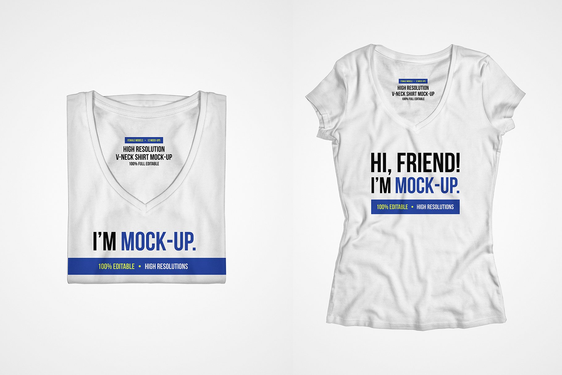 11款宽领女式T恤半袖衫印花图案设计展示样机 Female V Neck T-Shirt Mockup_img_2