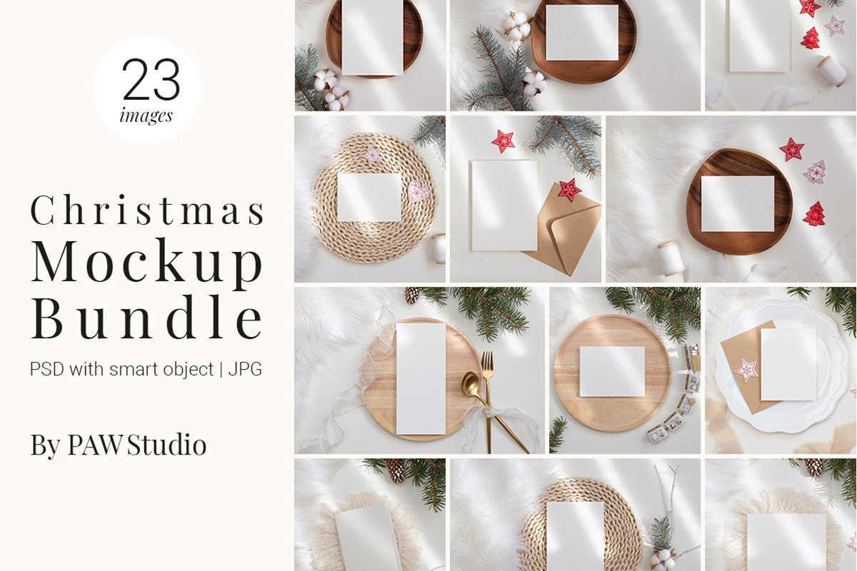 23款简约带阴影圣诞节贺卡卡片样机套装 Christmas Bundle Card Mockup_img_2