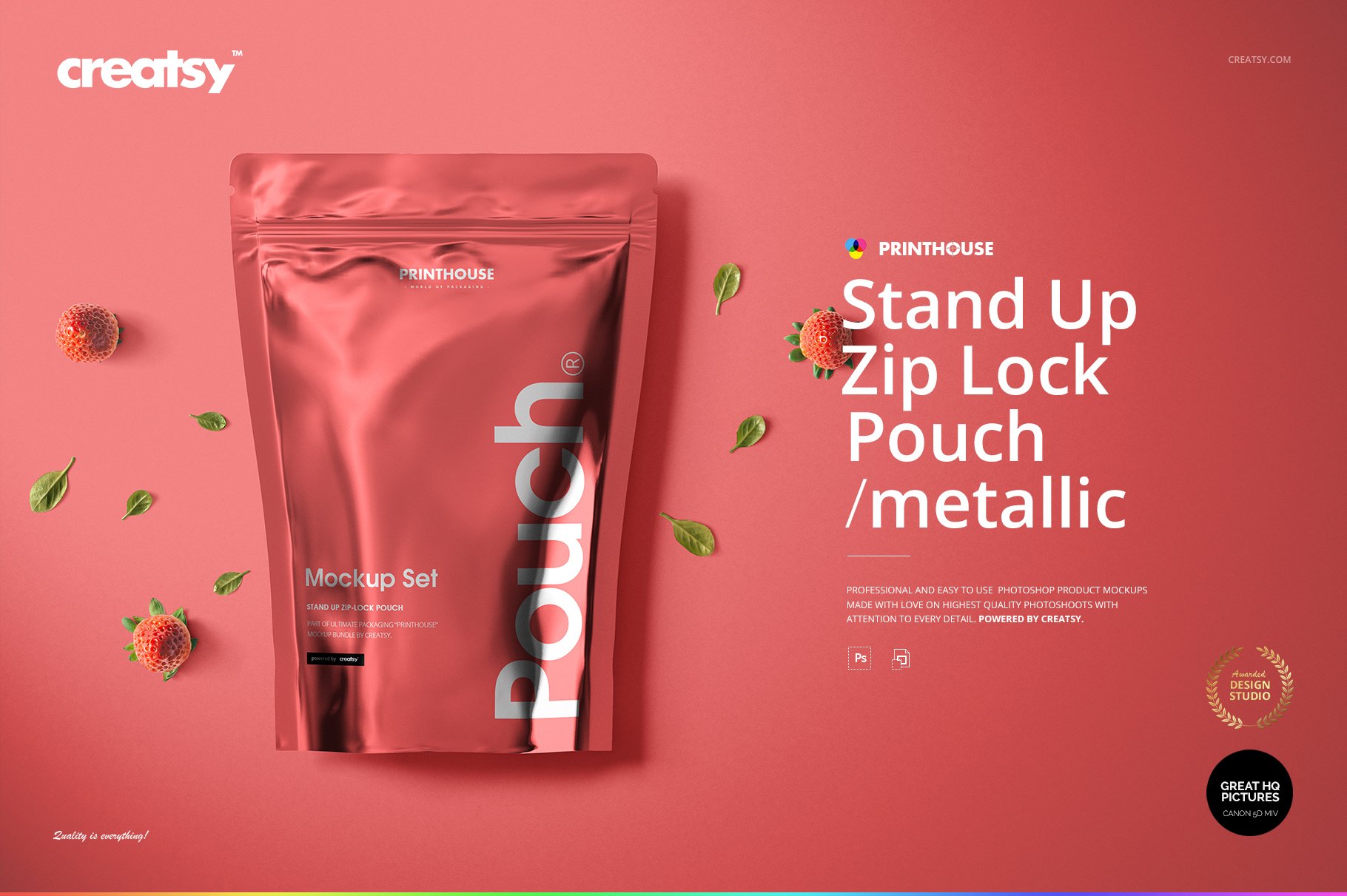 时尚立式拉链锁自封袋塑料袋铝箔袋设计展示样机合集 Stand Up Pouch (metallic) Mockup Set_img_2