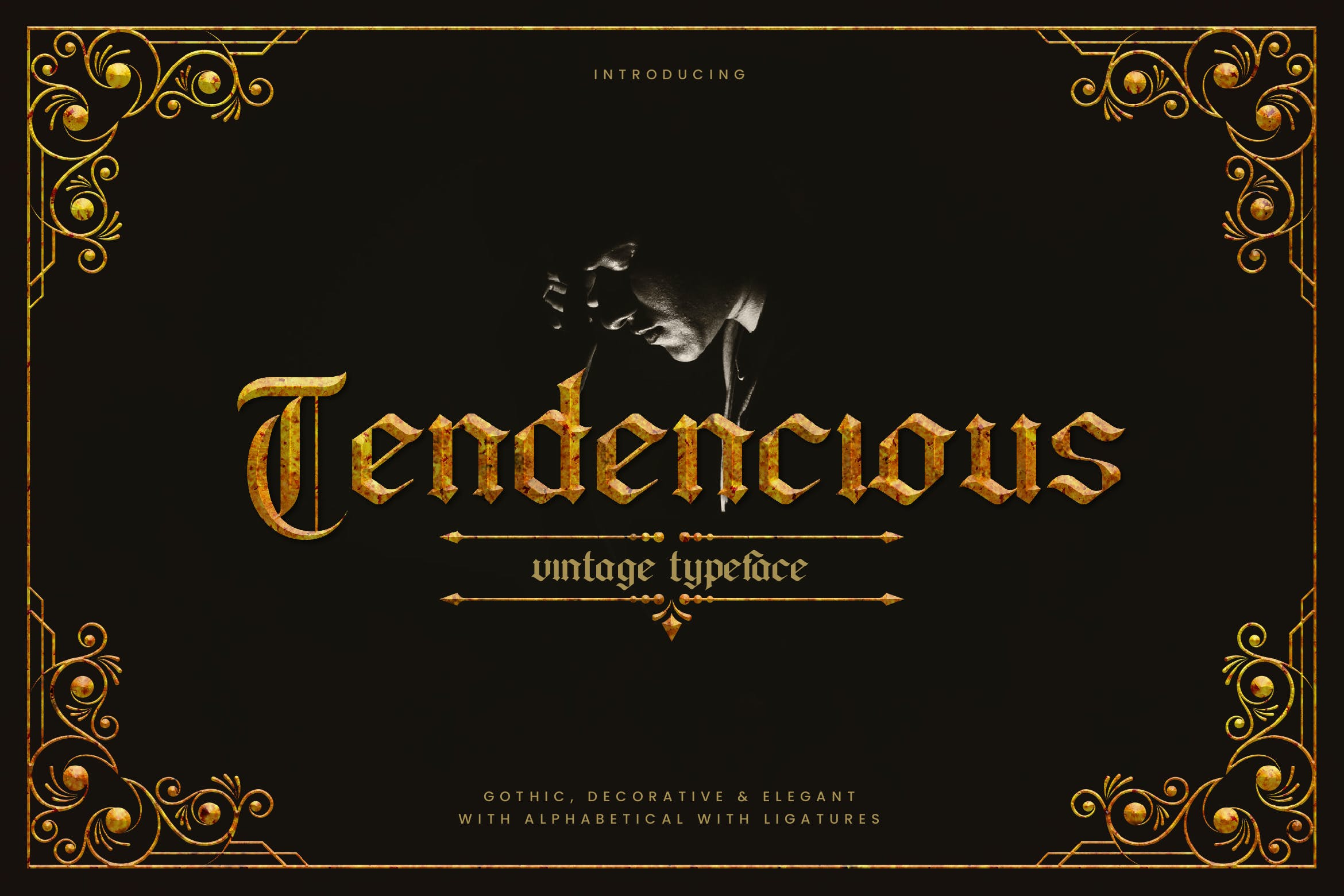 复古哥特风格LOGO平面海报标题设计衬线英文字体 Tendencious - Vintage Gothic Display Typeface_img_2