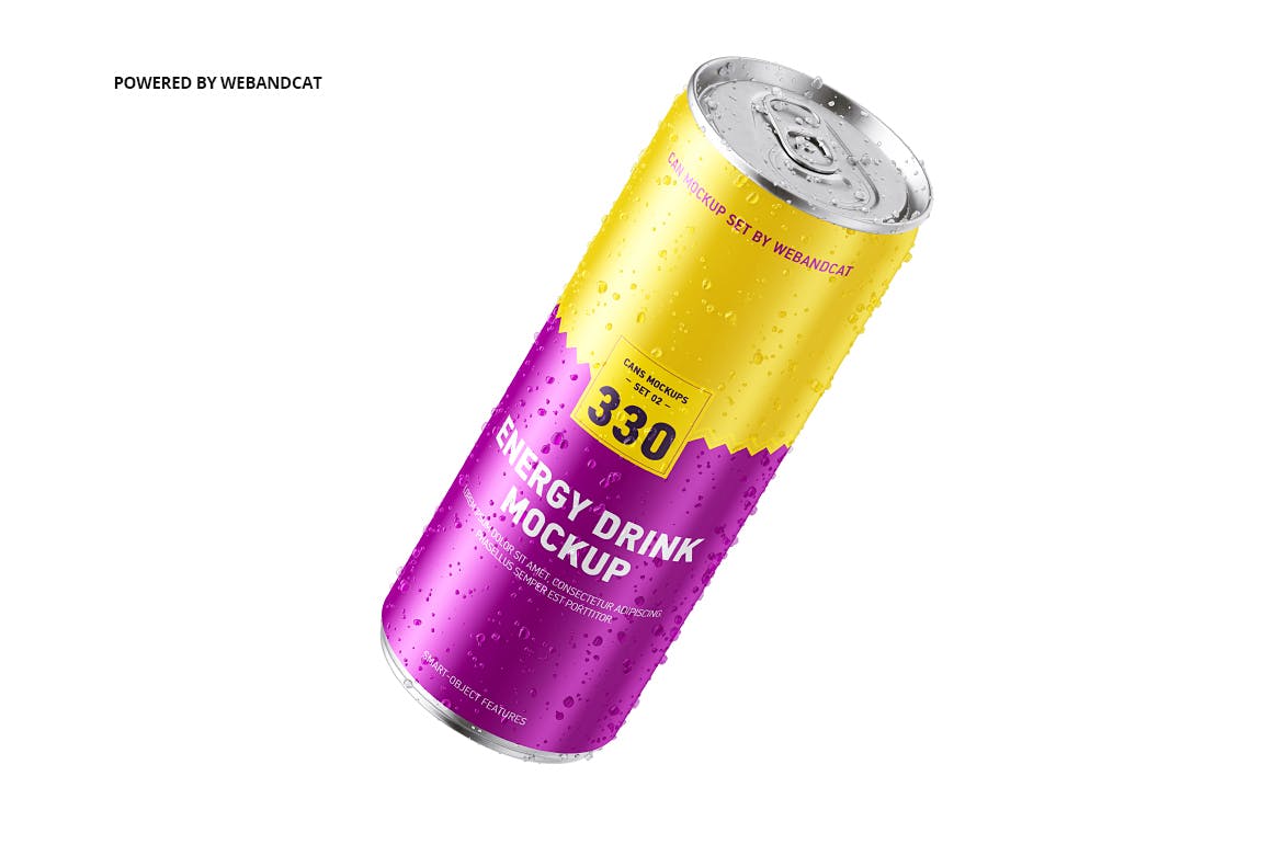 6款带水滴能量饮料易拉罐外观设计展示样机 Energy Drink Can Mockup With Water Droplets_img_2