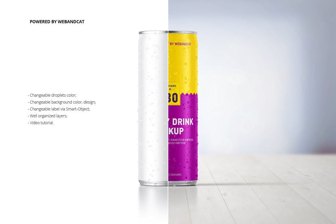 6款带水滴能量饮料易拉罐外观设计展示样机 Energy Drink Can Mockup With Water Droplets_img_2