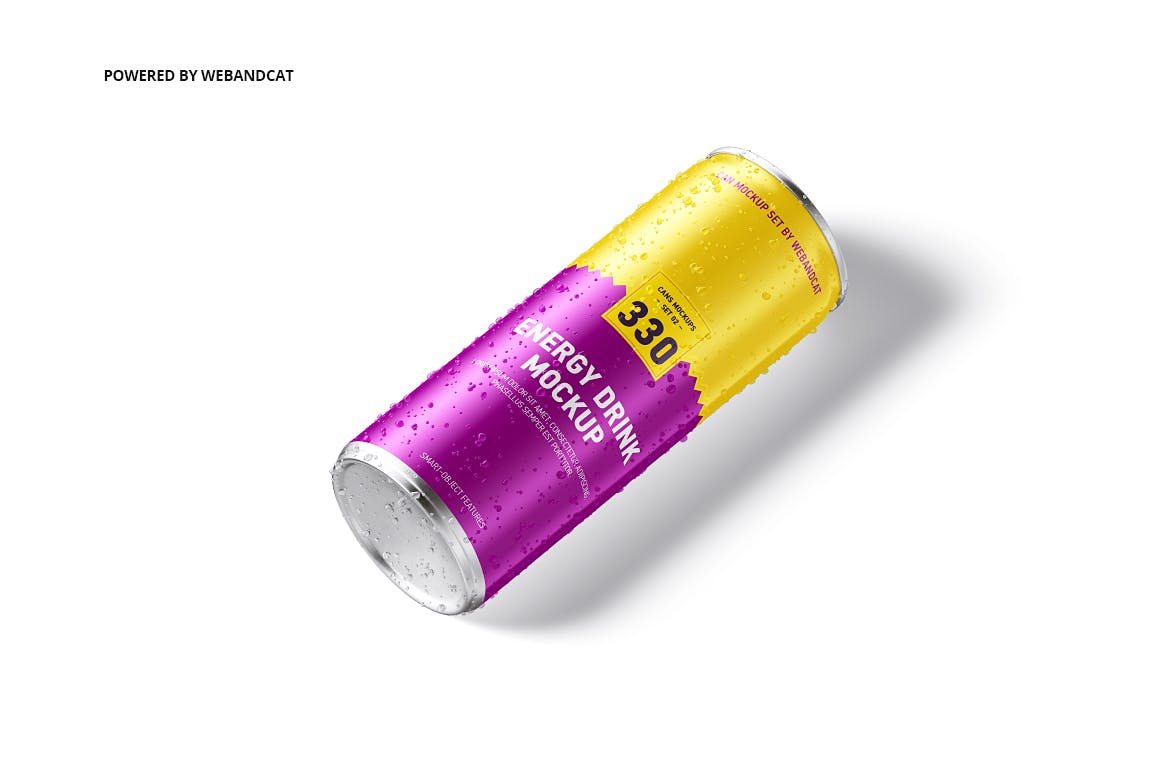 6款带水滴能量饮料易拉罐外观设计展示样机 Energy Drink Can Mockup With Water Droplets_img_2