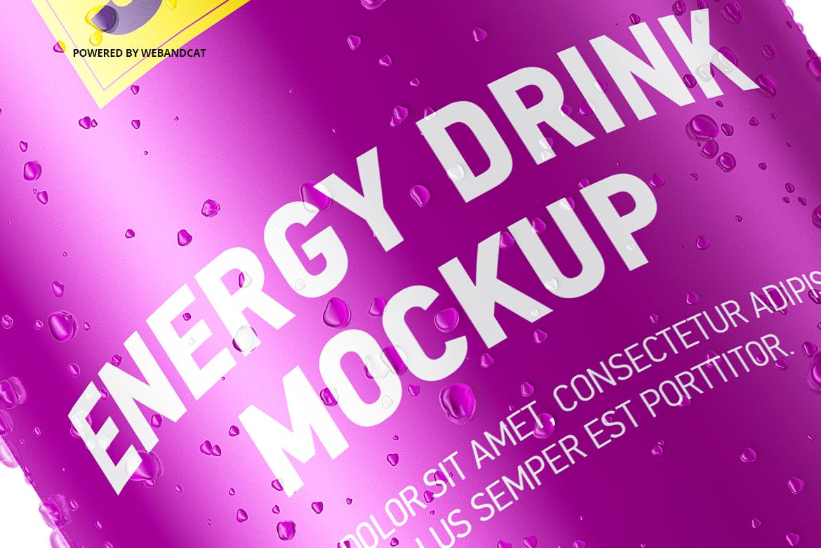 6款带水滴能量饮料易拉罐外观设计展示样机 Energy Drink Can Mockup With Water Droplets_img_2