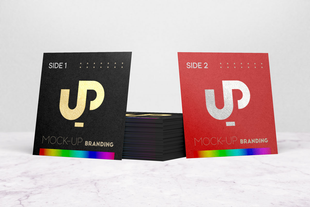 9款方形烫印效果商务名片卡片设计展示样机 Business Card Branding With Foil Effect Square Template Mockup V2.0_img_2