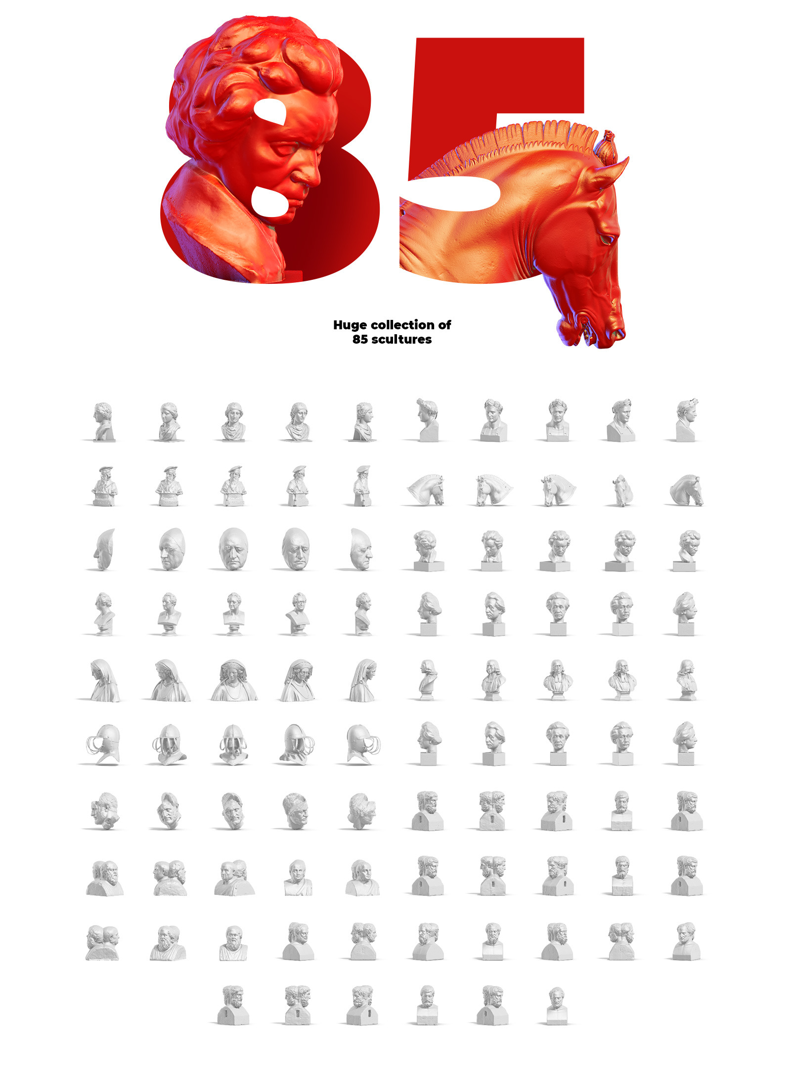 85款多角度复古蒸汽波3D半身人物石膏雕塑Ps设计素材 Collection Of 85 Sculptures Busts_img_2