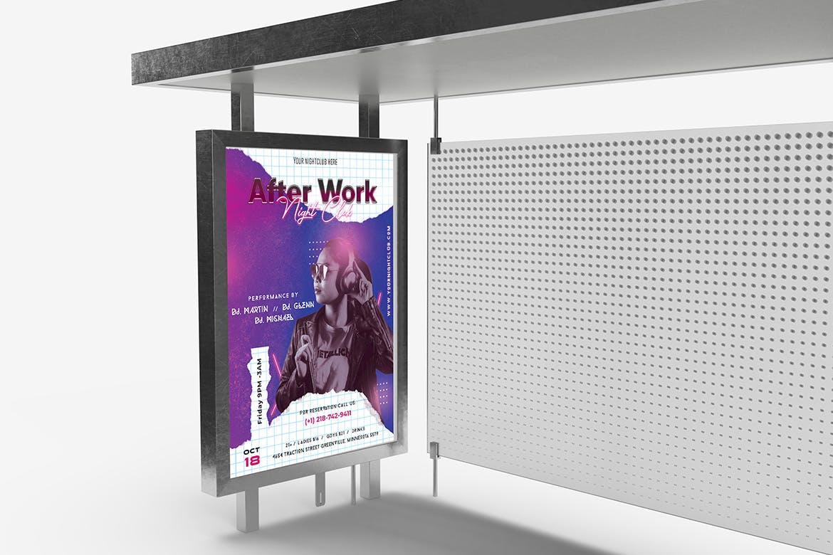 公交车巴士站海报灯箱广告牌设计展示样机 Bus Stop Poster Mockup_img_2